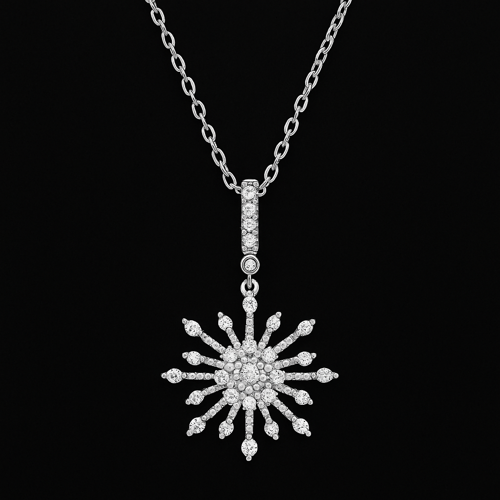 Sterling Silver CZ Snowflake Necklace with Cable Chain