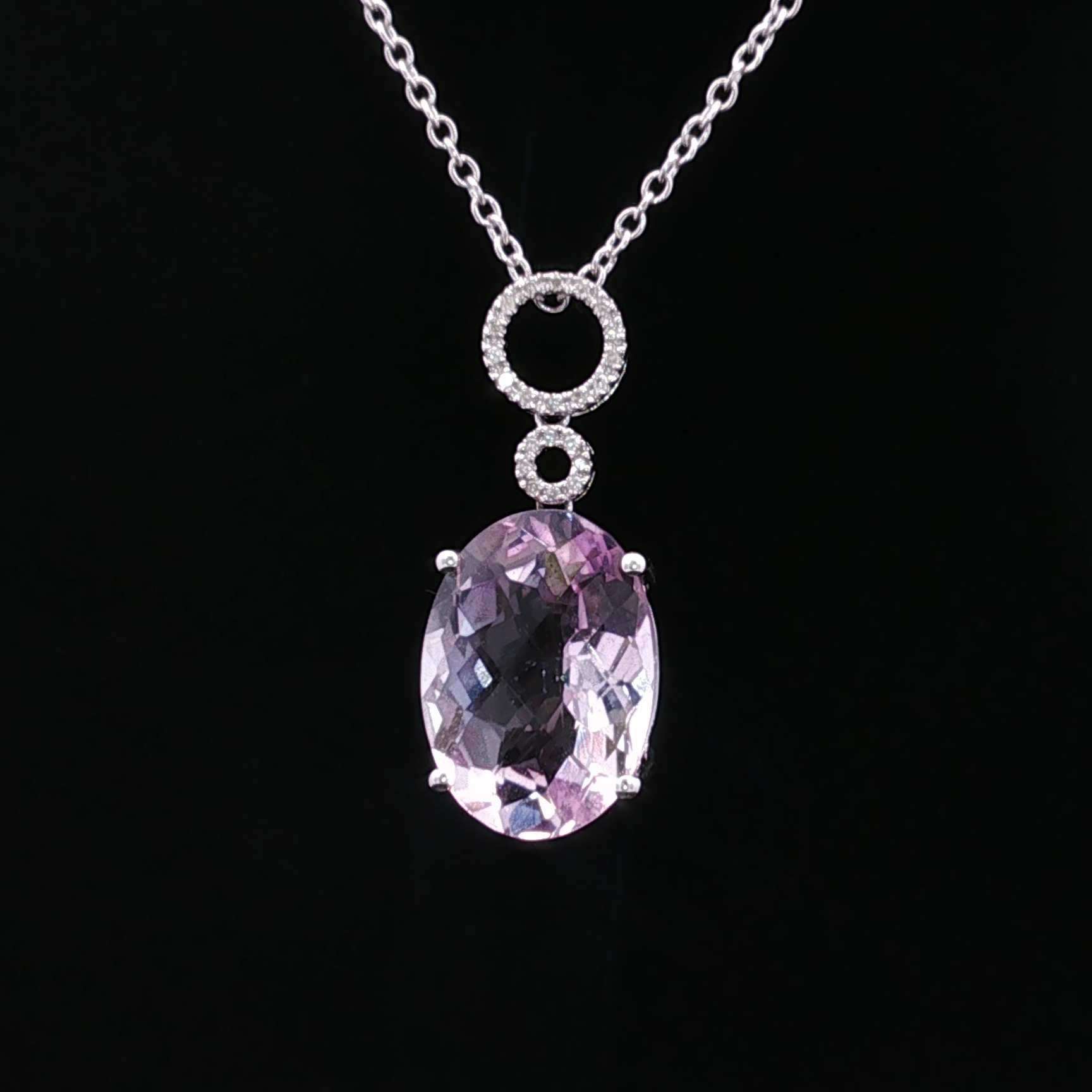 Agnes 14K White Gold Amethyst & Diamond Oval Pendant