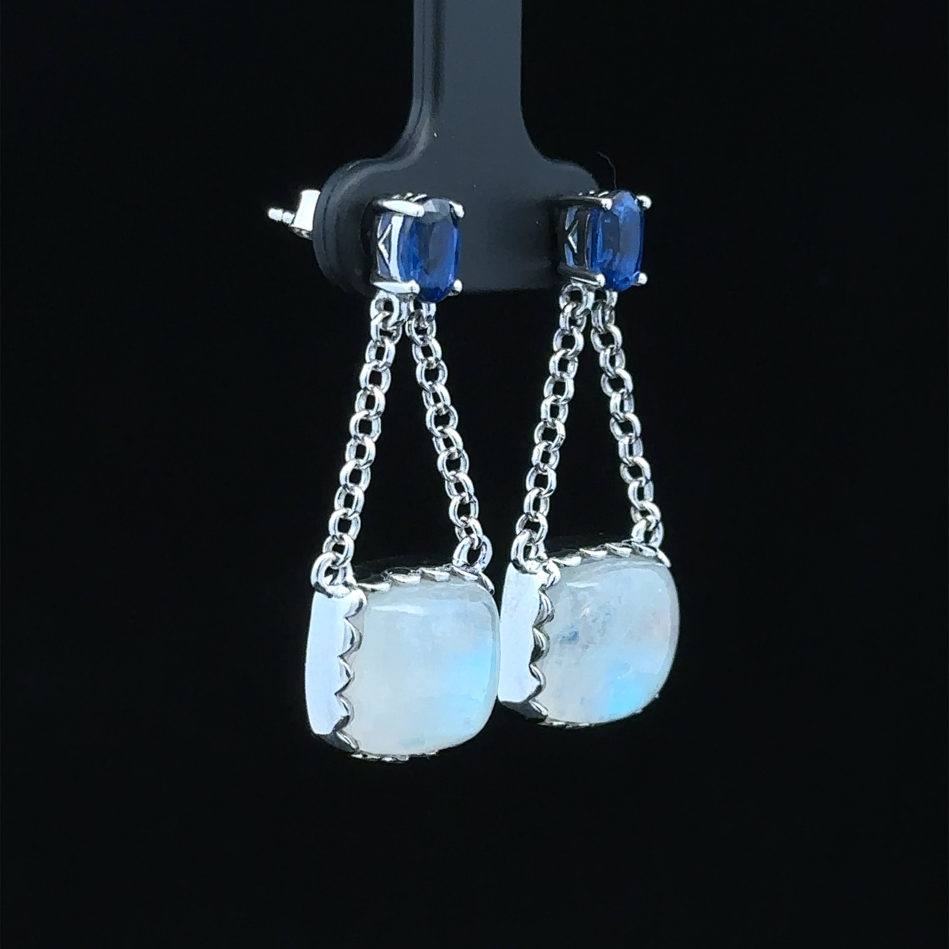 Clarissa White Silver Dangle Earrings with Moonstone and Kyonite