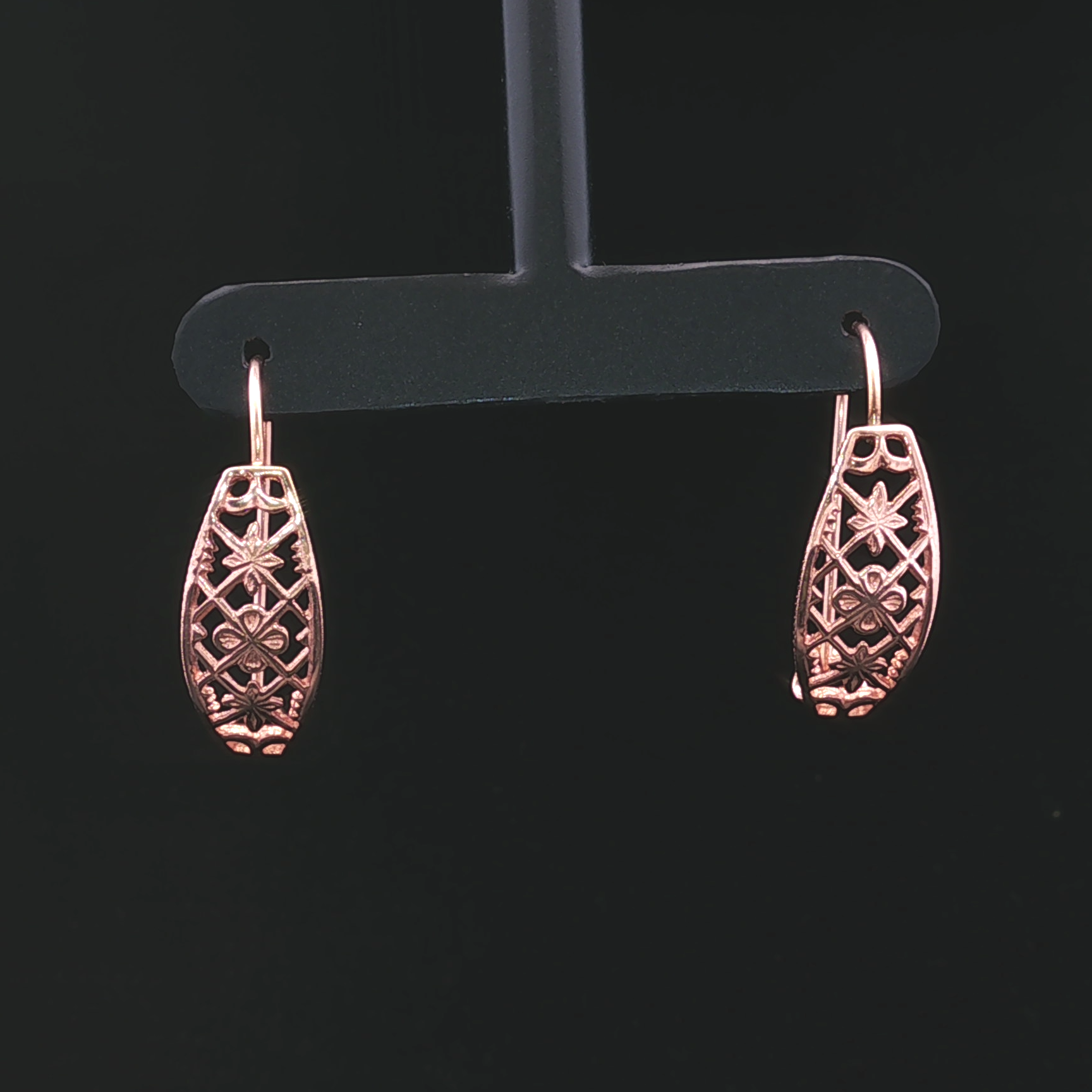 Rose 14K Filigree Drop Earrings with Openwork Flower Design