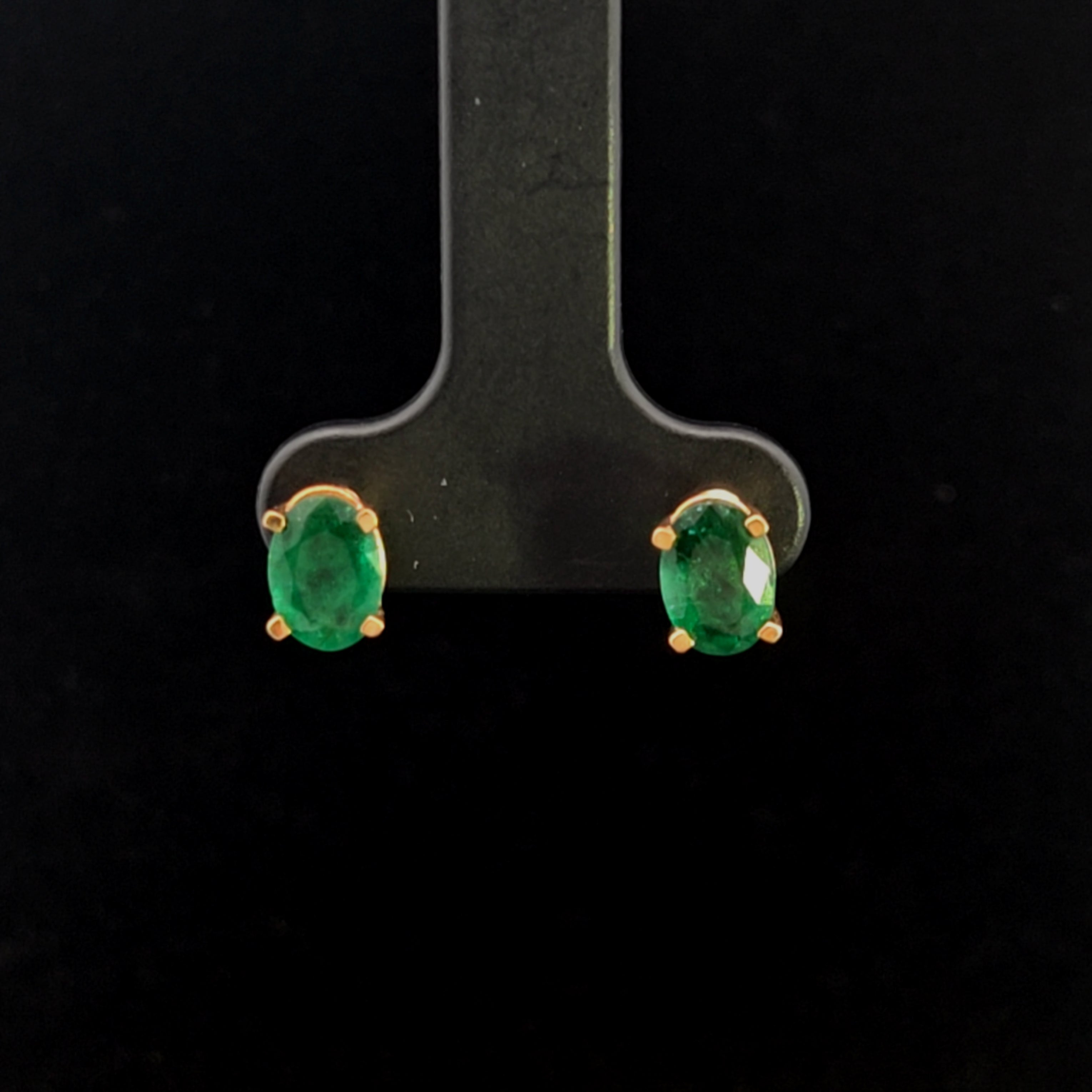 Oaklee 14K Yellow Gold Oval Emerald Studs