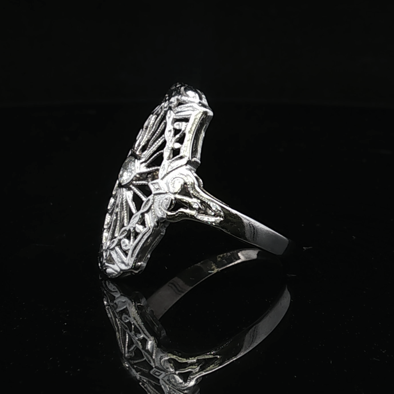 Gladys 14K White Gold Diamond Filigree Ring