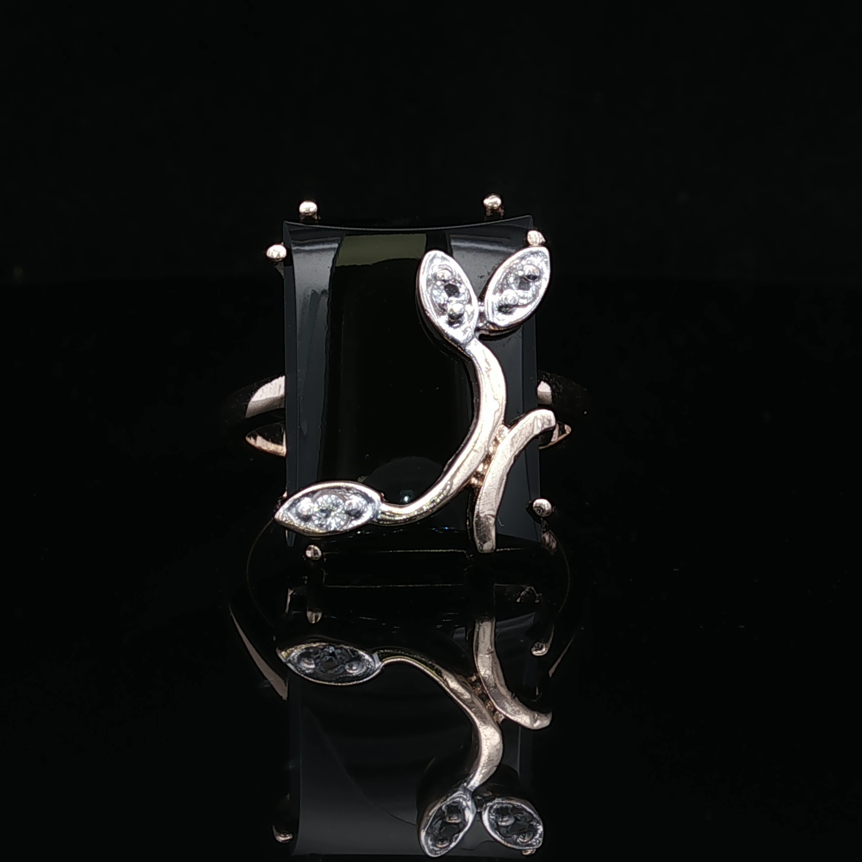 Yvette Onyx & Diamond Ring – 14K Two-Tone