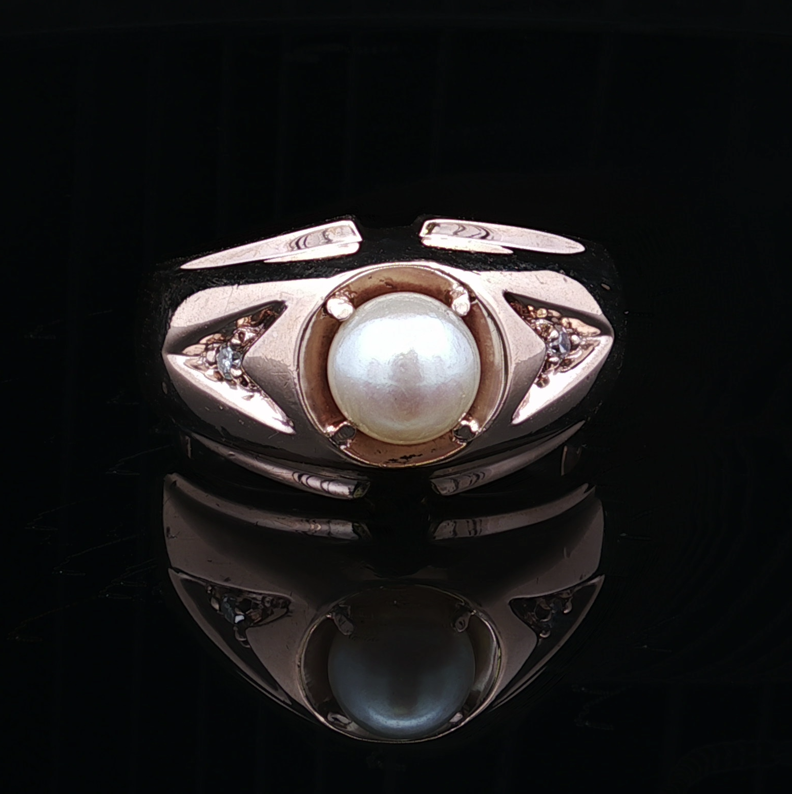 Jazmine 10K Yellow Gold 7MM Pearl Ring with Diamonds