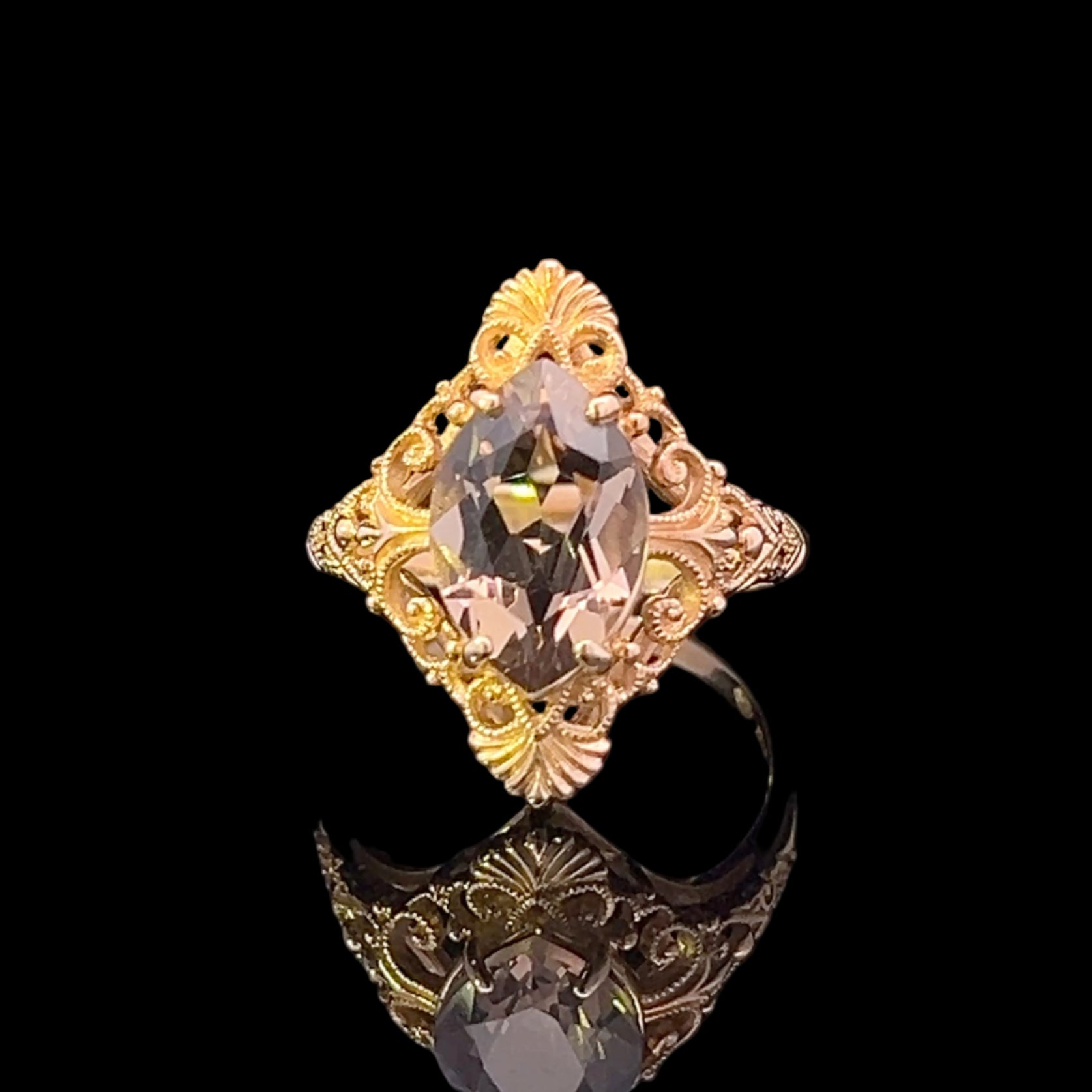 Erin 14KY 2.5CT Marquise Smoky Quartz Filigree Ring