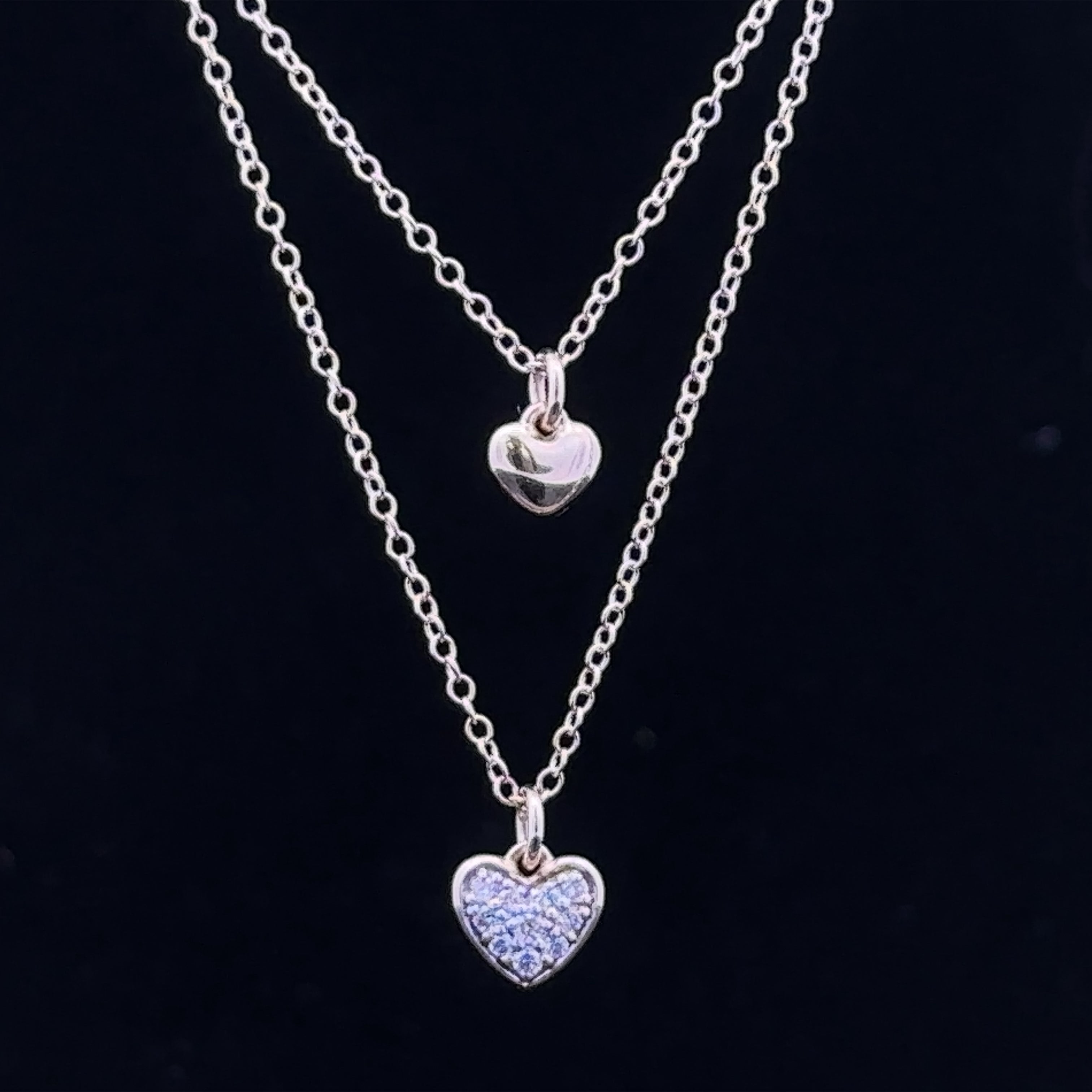 14K Two-Tone Double Heart Layer Pendant Necklace