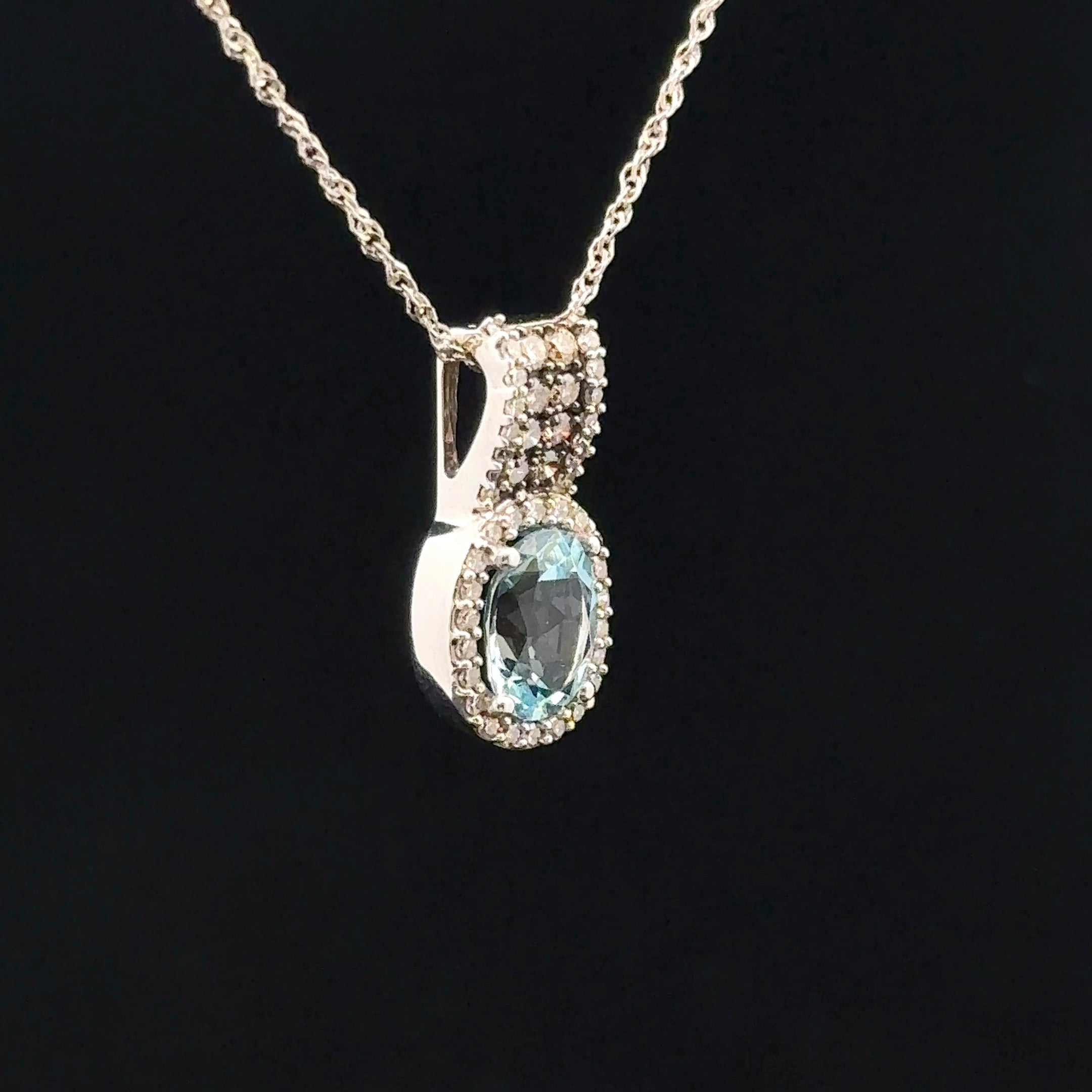 Keilani 14K White Gold Aquamarine Necklace with Chocolate & White Diamonds