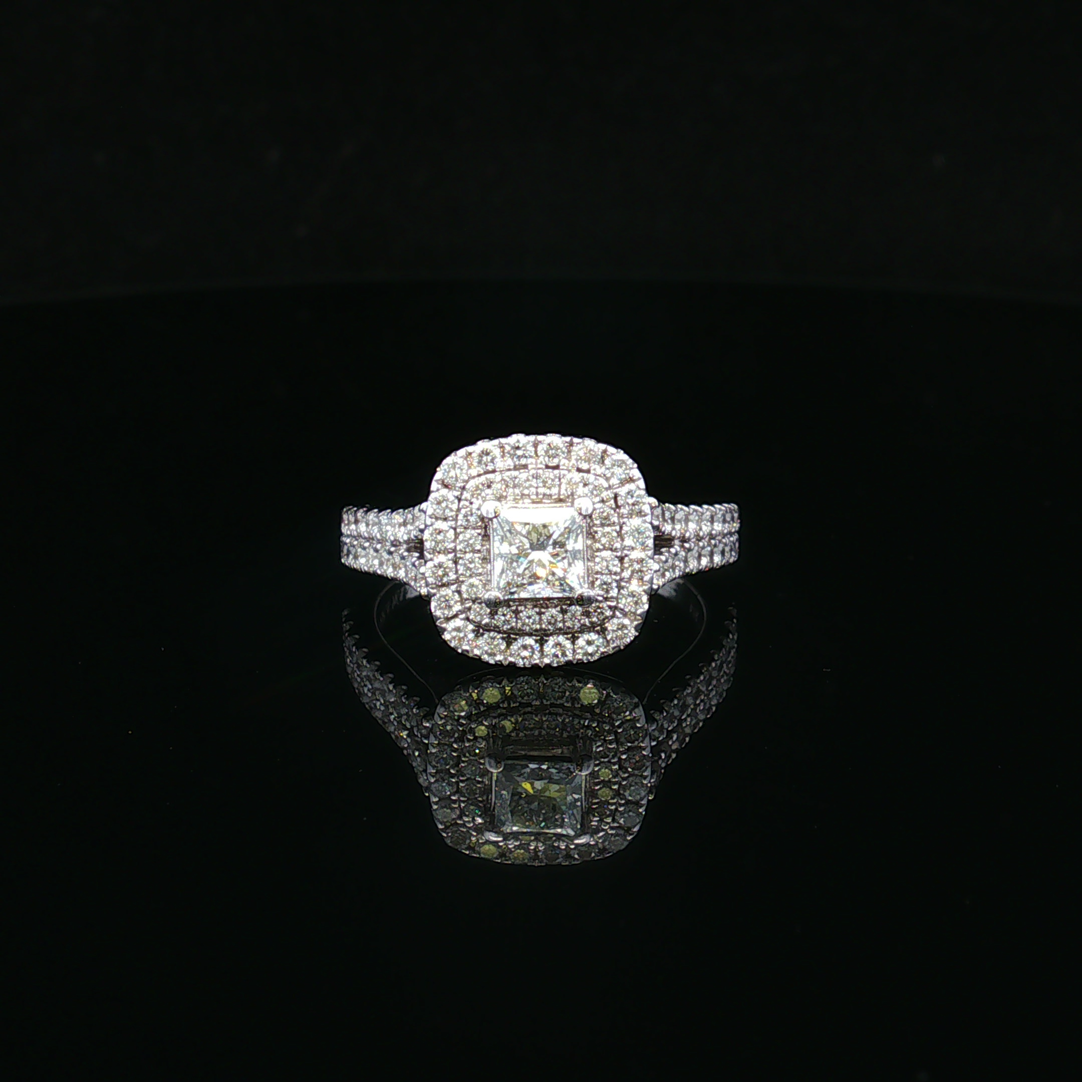 Marlene 14KW Vera Wang Double Halo Diamond & Sapphire Ring