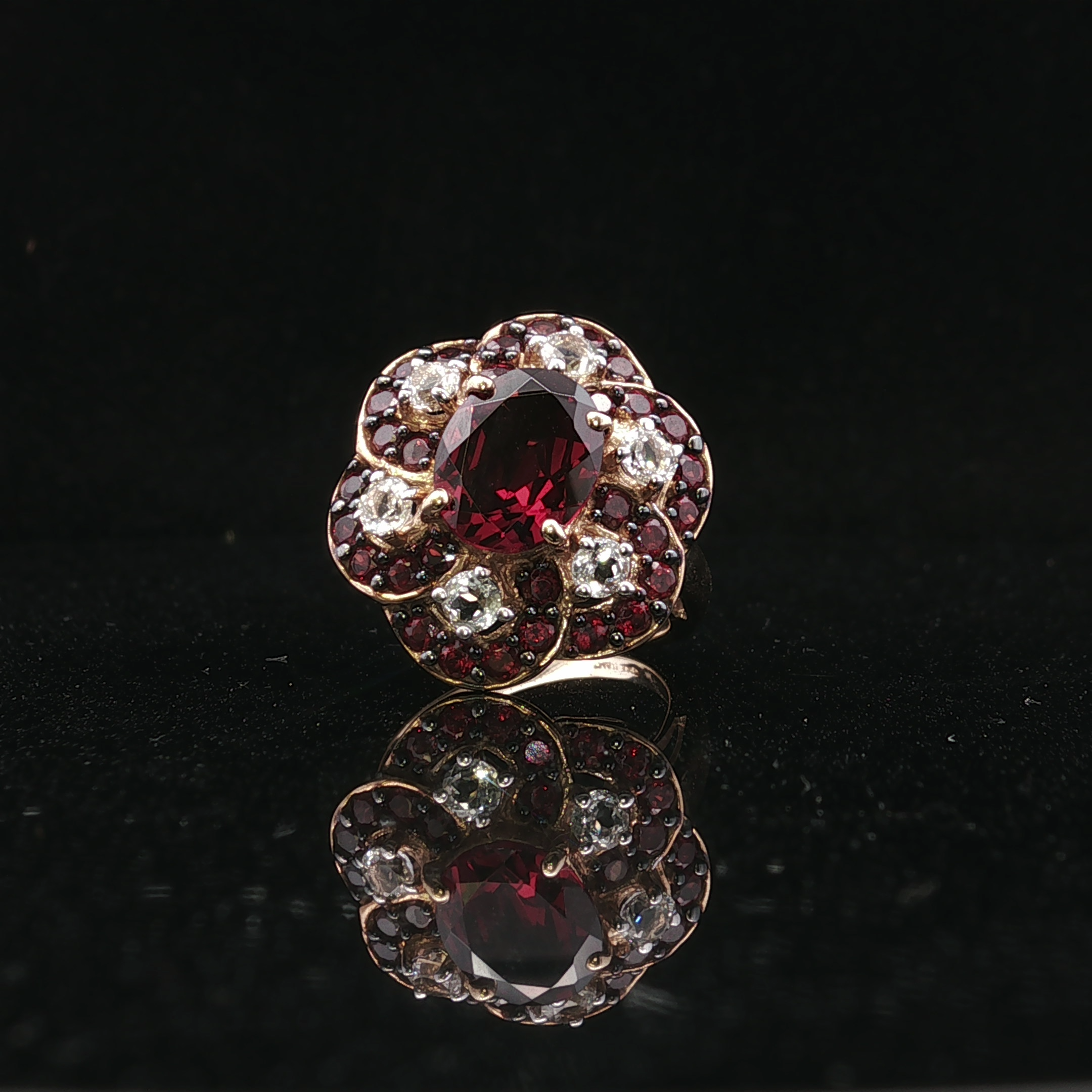 Alta 10k Yellow Gold Garnet & CZ Cluster Ring