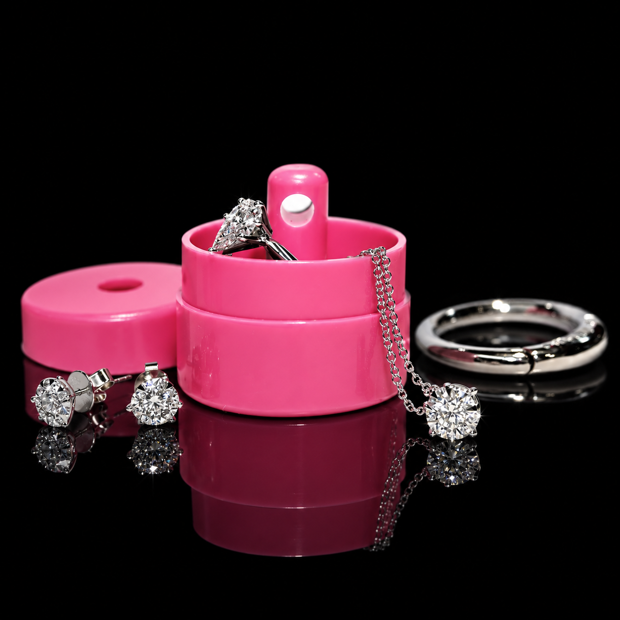 Pink Jewelry Latch Pill Tote | Portable Travel Jewelry Case