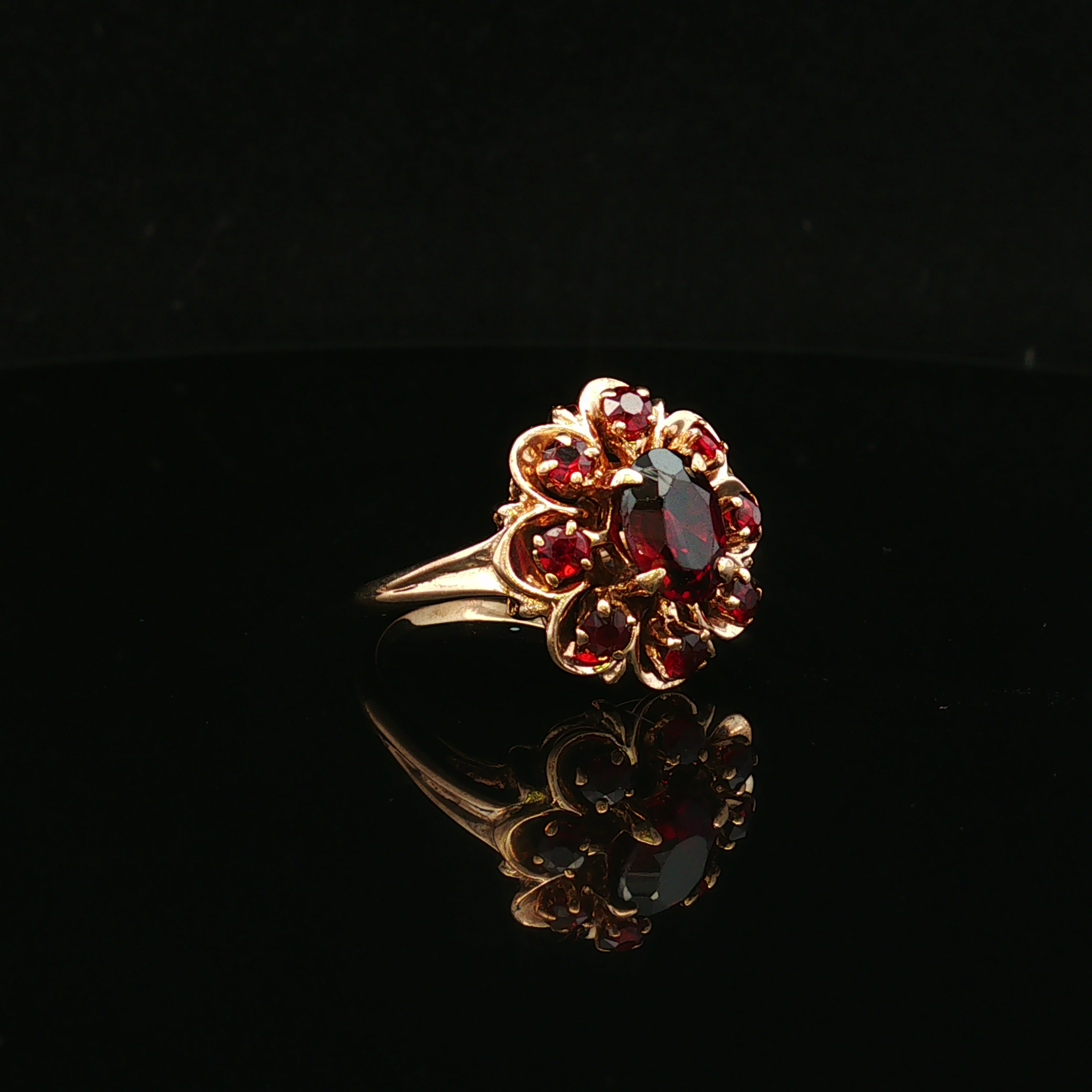 Ruthine Garnet 9-Stone Yellow Gold Ring