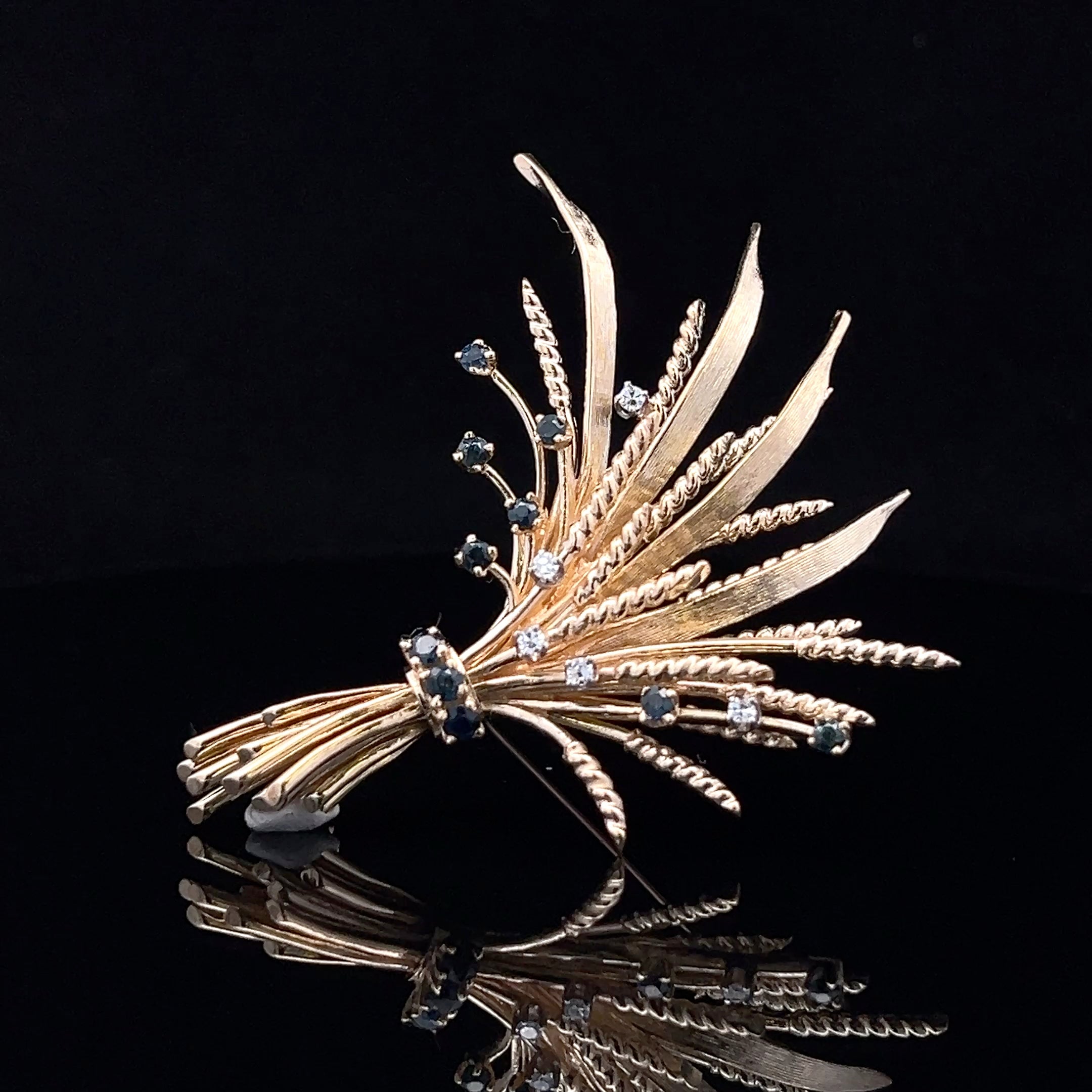 Maya 14K Yellow Gold Bouquet Pin with .83 CTW Sapphire & .15 CTW Diamonds