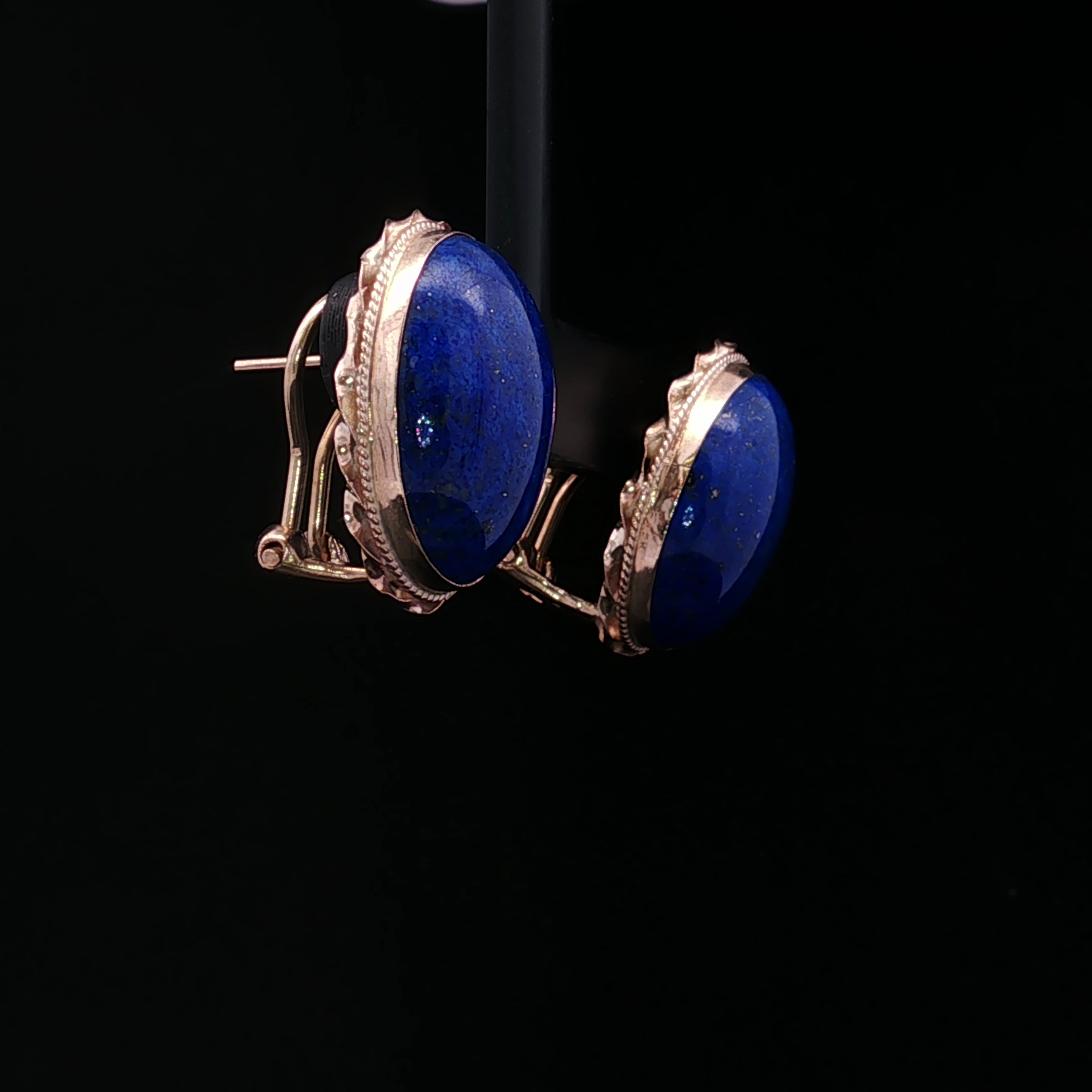 14K Yellow Gold Bezel Set Oval Lapis Earrings