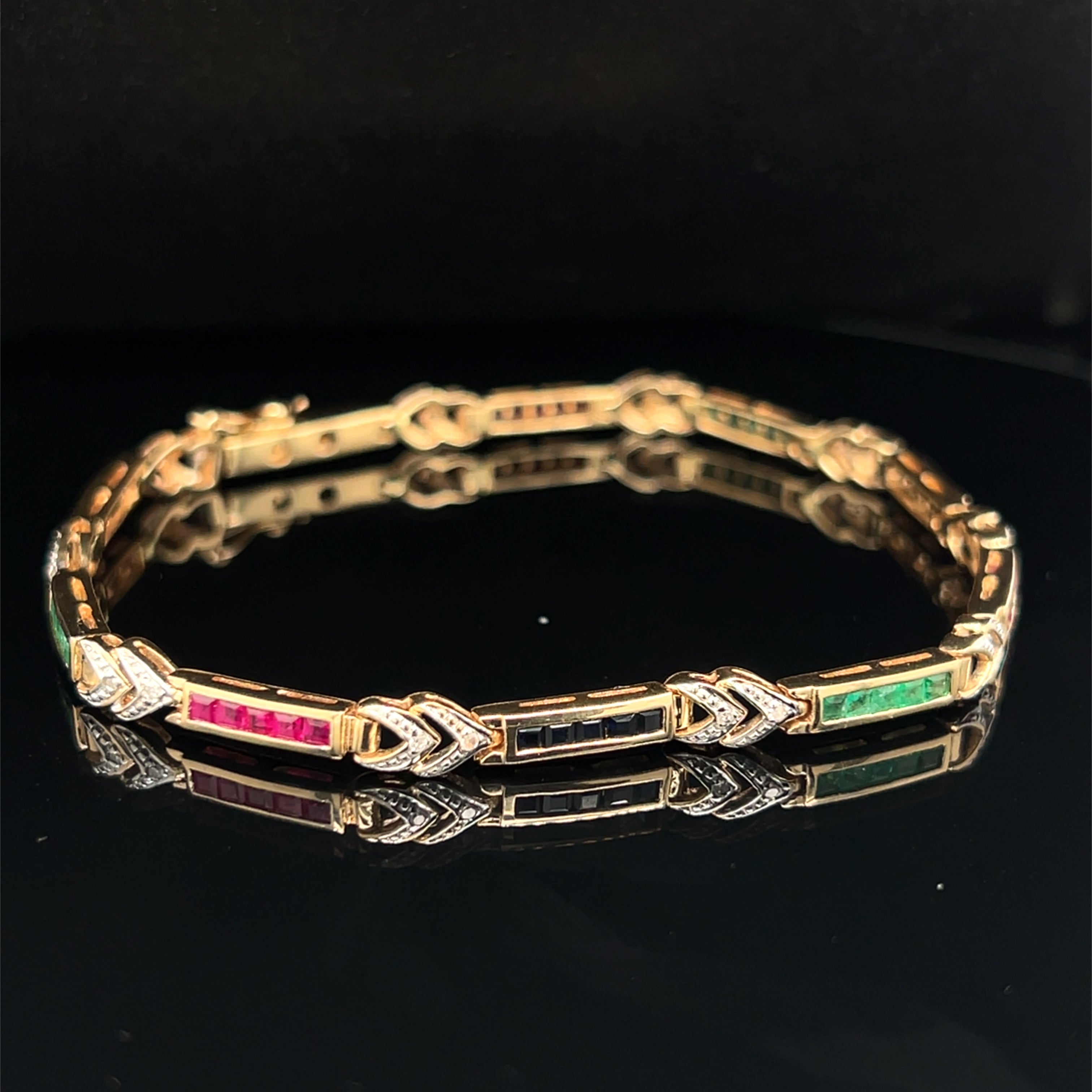 Trinity 14K Yellow Gold Ruby, Sapphire, Emerald & Diamond Bracelet