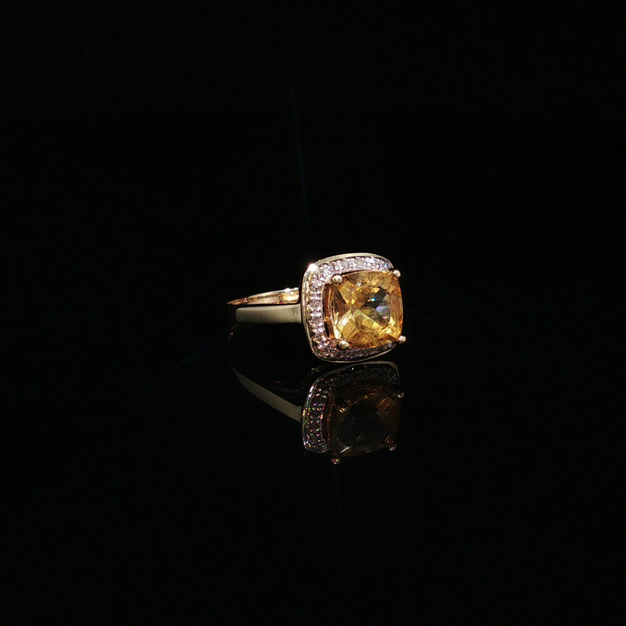 Adele 14K Yellow Gold Citrine Diamond Halo Ring