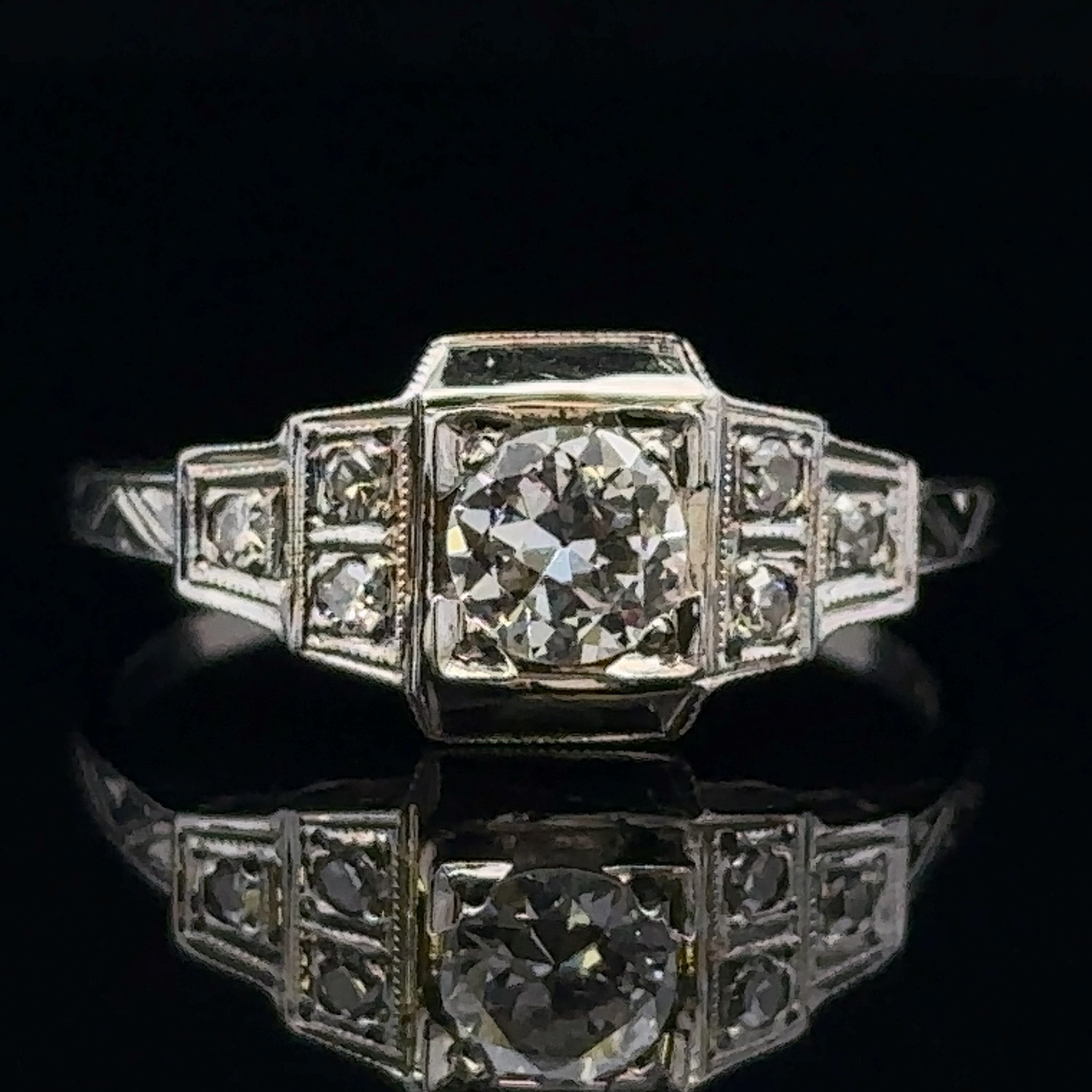 Kennedy White 18 Karat Engagement Ring with Euro-Cut Diamond