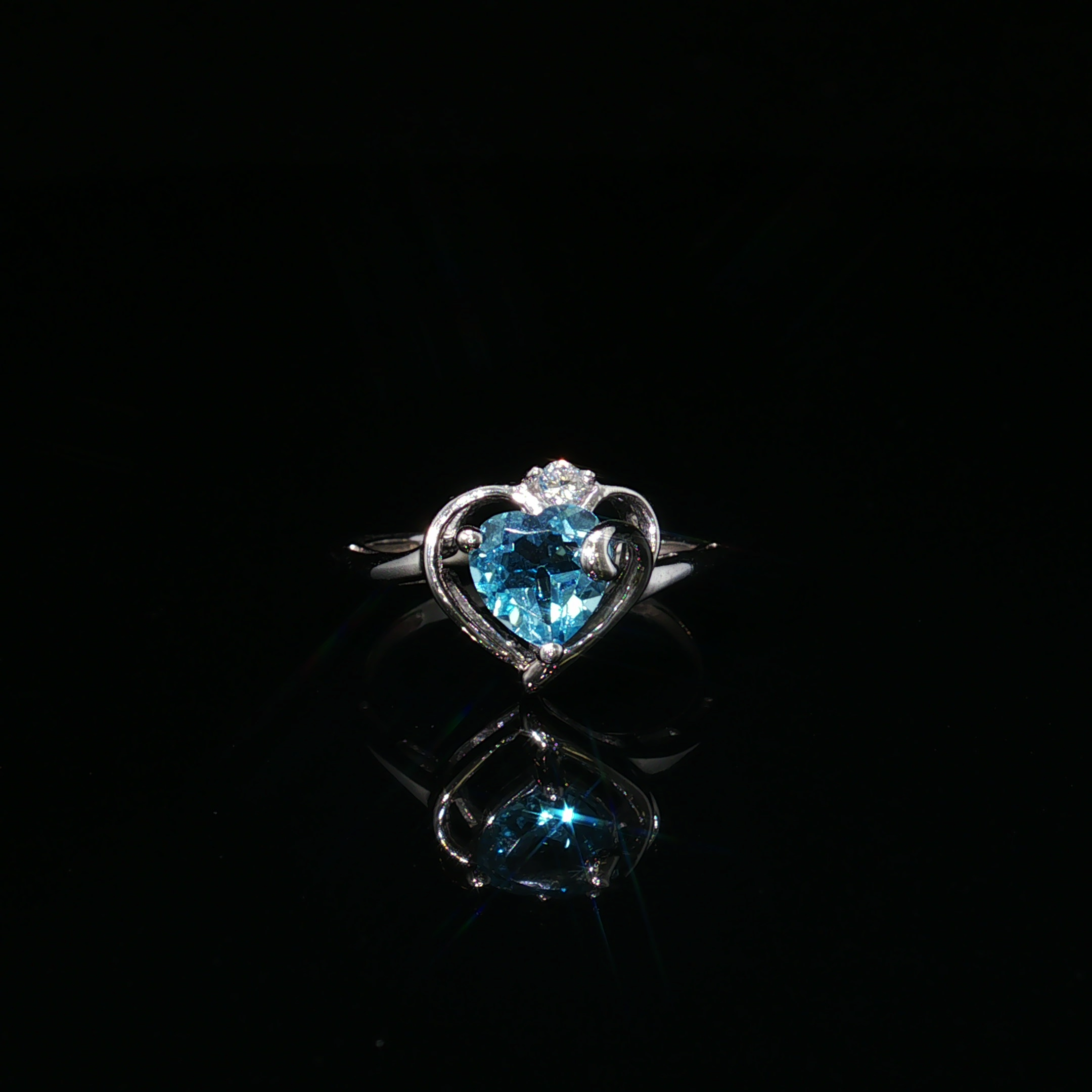 Flossie 10k White Gold Blue Topaz Heart & Diamond Ring