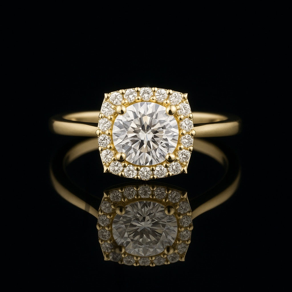 Lyra 18k Yellow Gold 1.06ctw Diamond Halo Engagement Ring
