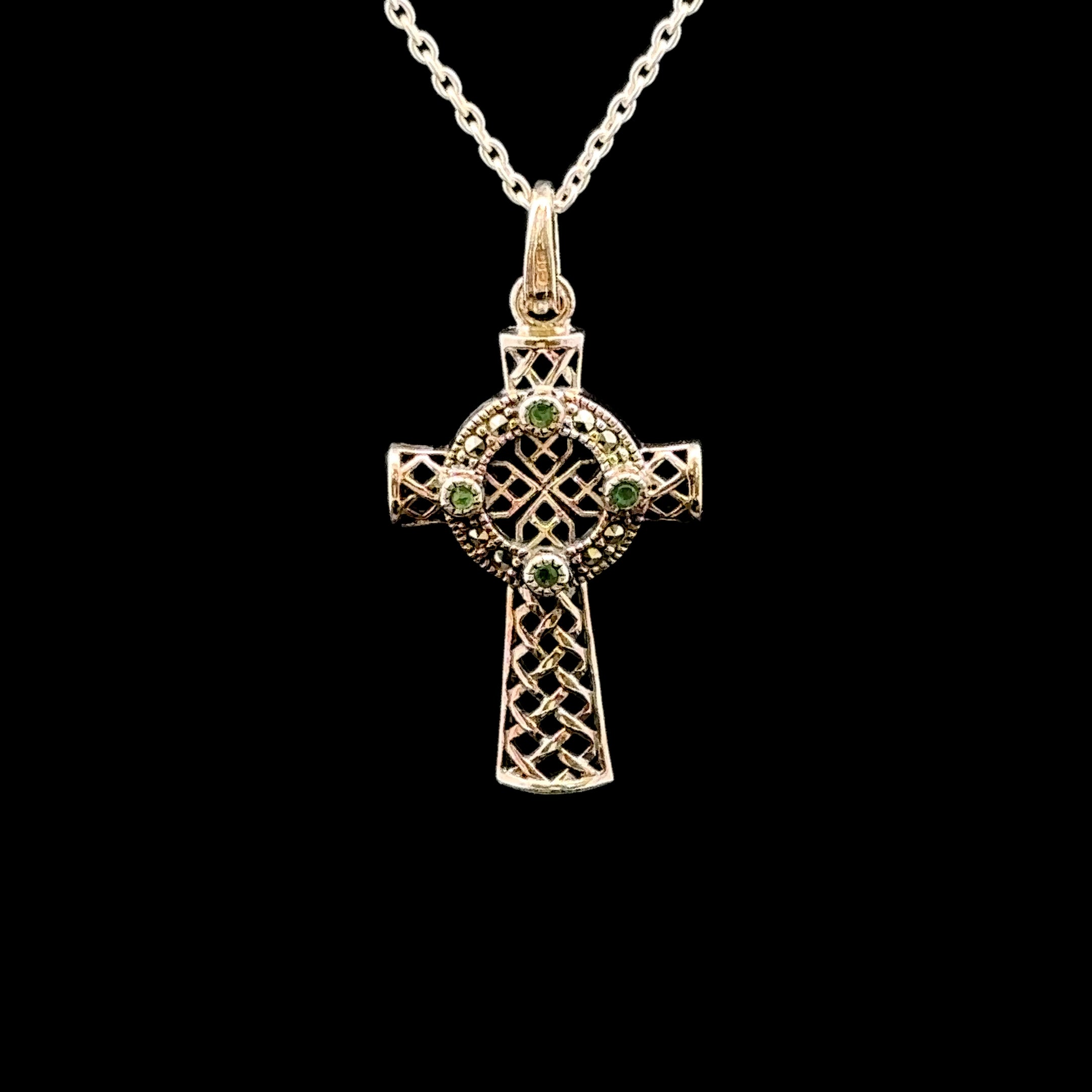 Novah Sterling Silver Cross Pendant with Emerald Accents