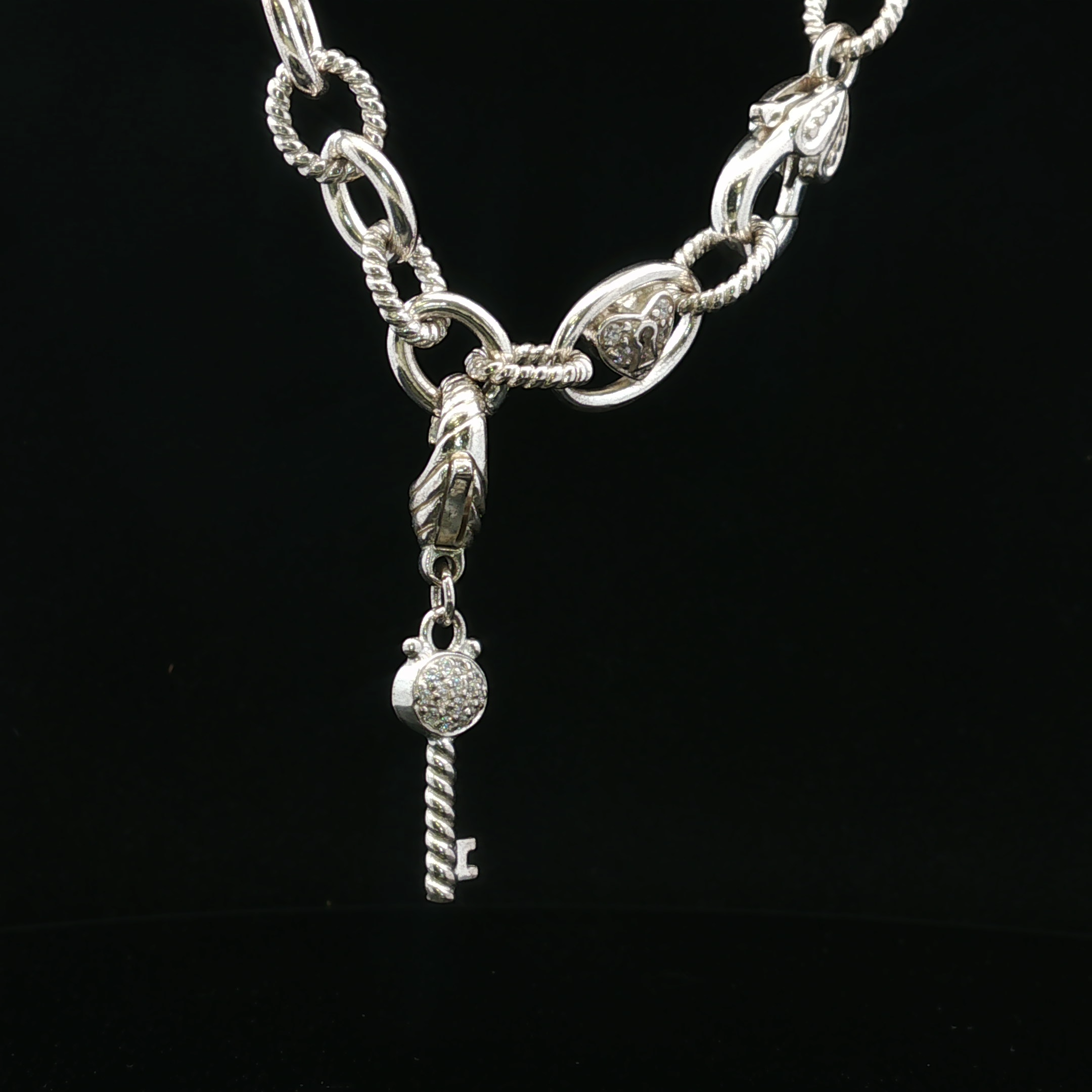 Judith Ripka Sterling Silver CZ Key Necklace – 18 Inch