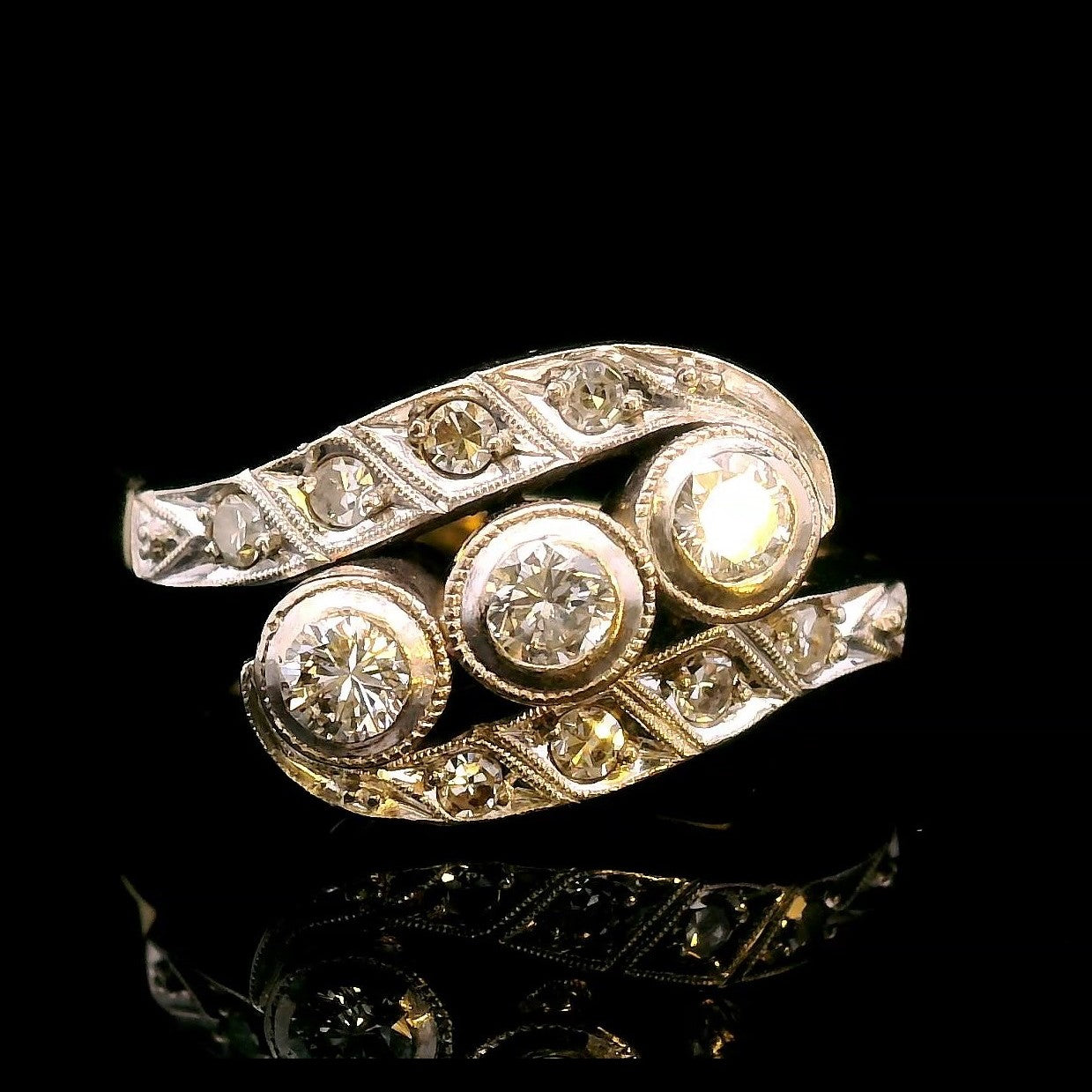 Jayda 14K Two-Tone Gold Bypass-Style Vintage Diamond Ring – Approx. 0.50 CTW