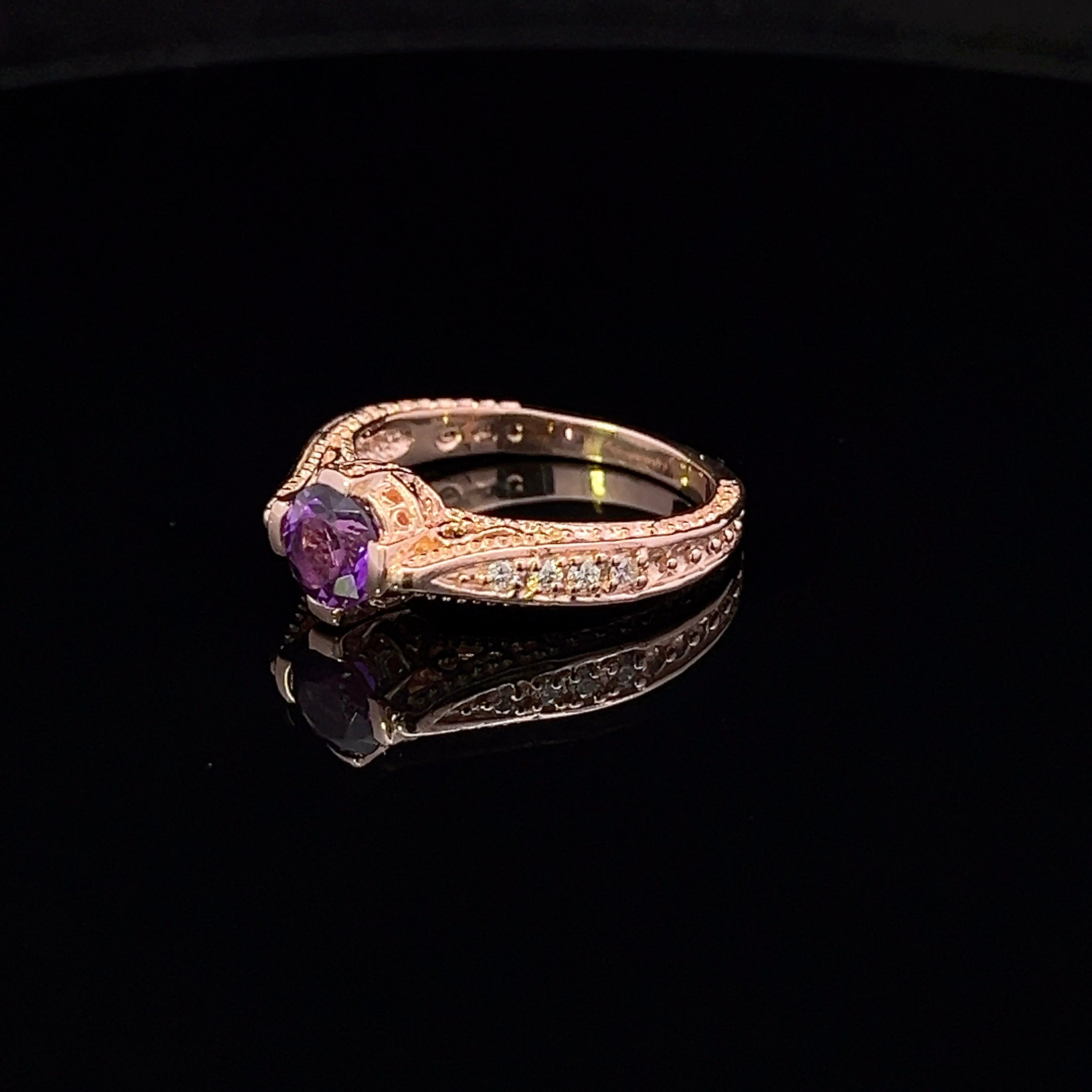 Sabrina 14K Rose Gold Amethyst & Diamond Filigree Ring