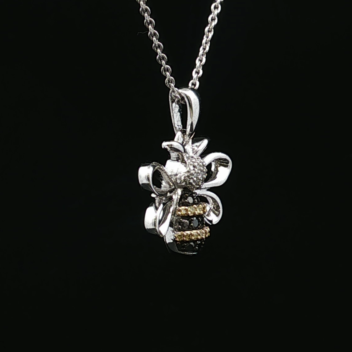 BeeLinda Silver Bee Necklace with Diamond Accents
