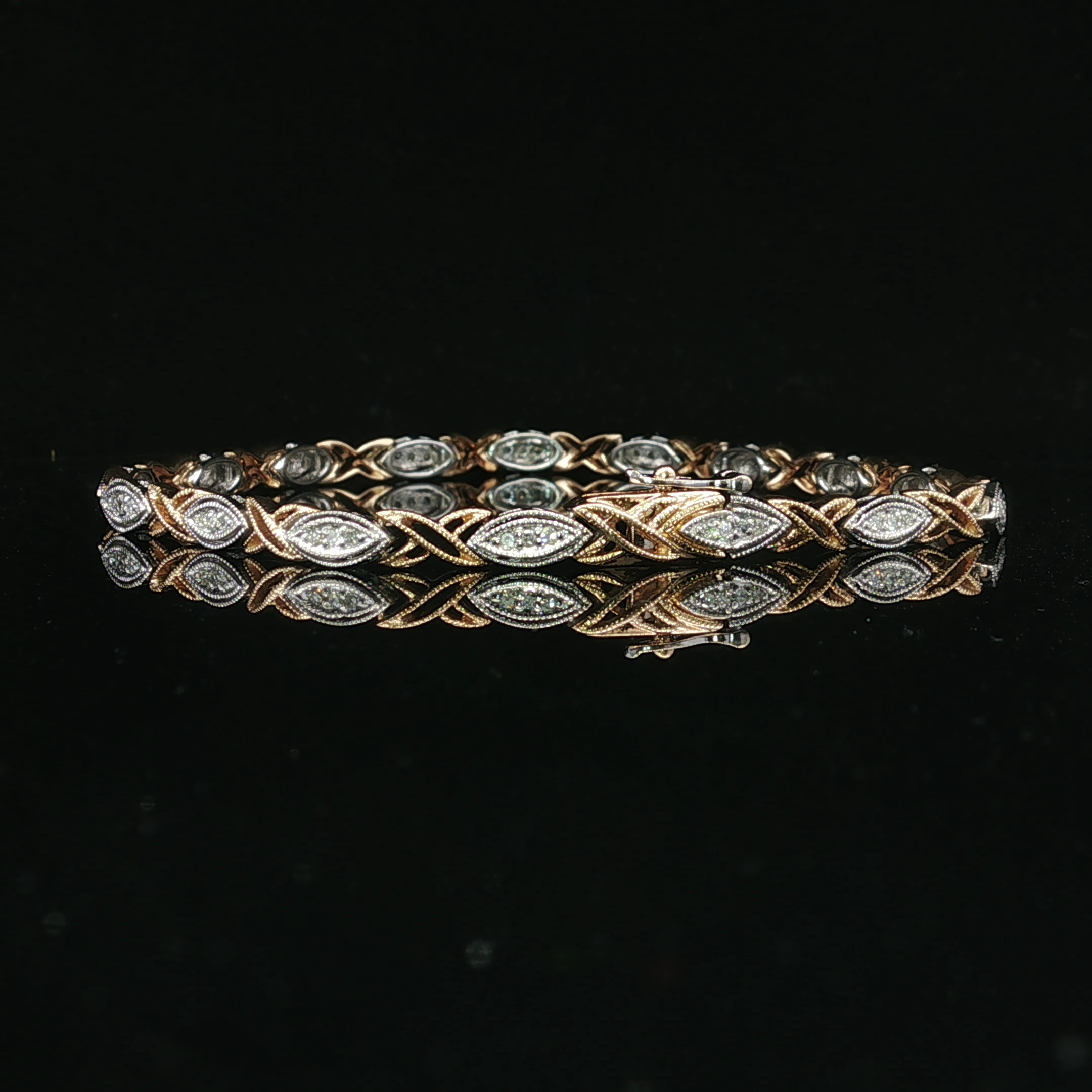 Two-Tone 14K Fancy Link Diamond Bracelet 7.5"