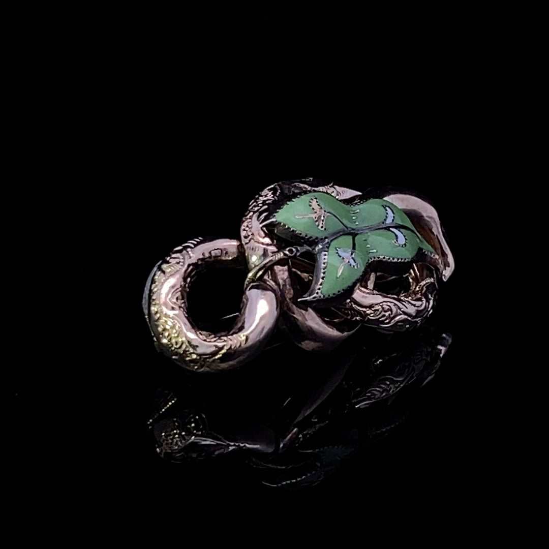 Annika 10KY Small Green Enamel Art Nouveau Pin