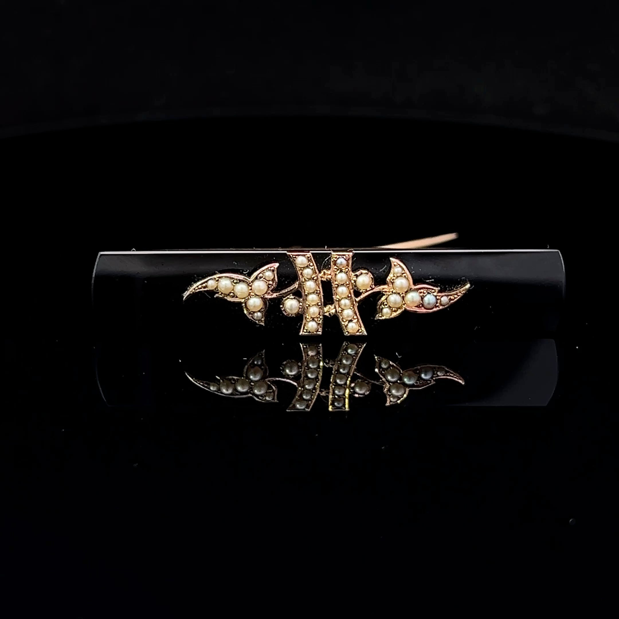 Jillian 14K Yellow Gold Victorian Mourning Pin with Onyx & Seed Pearls