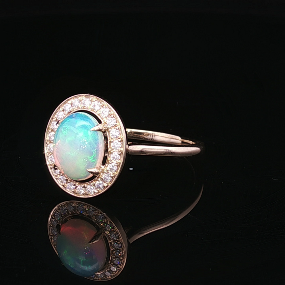 Marilyn 14K Yellow Gold Opal Ring with Diamond Halo