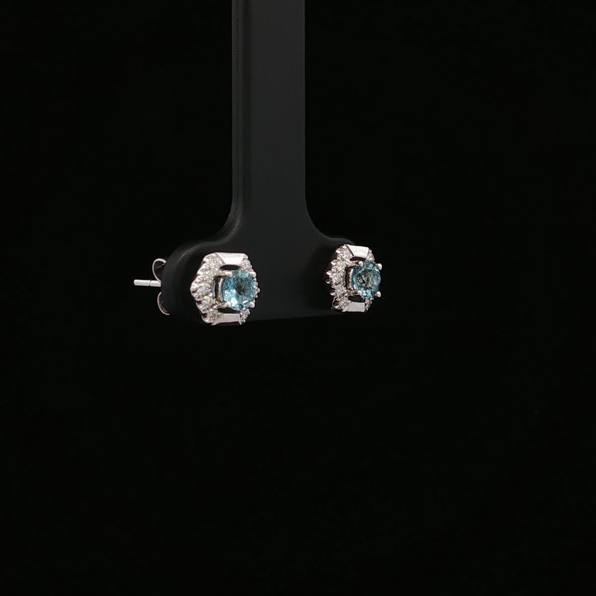 Lily 14K White Gold Aquamarine and Diamond Stud Earrings