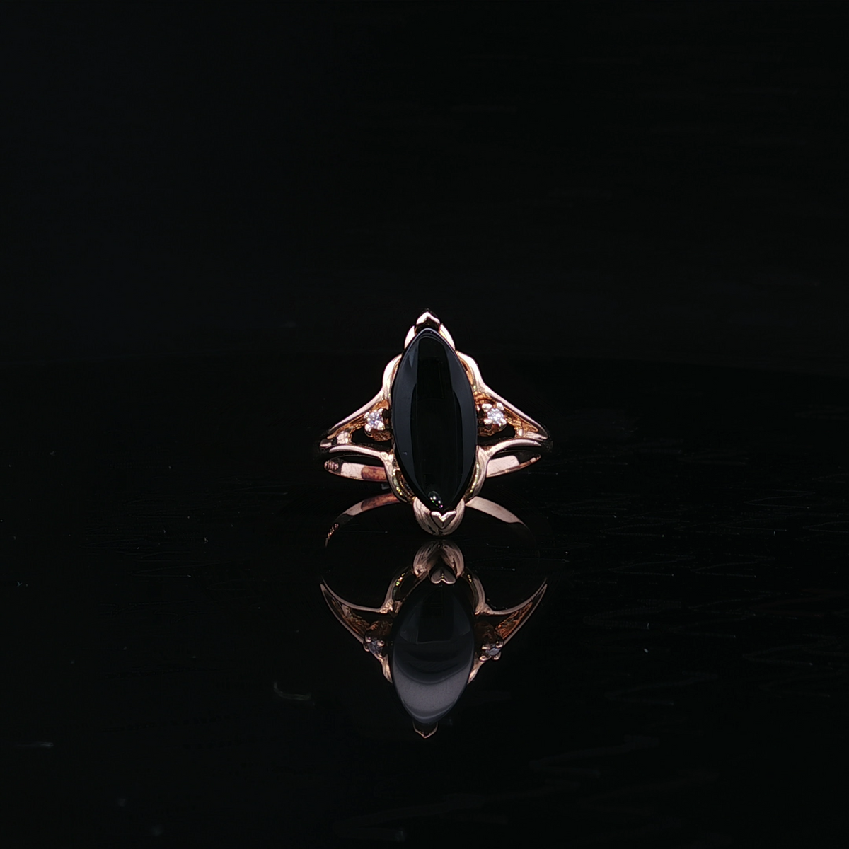 Imani 14K Yellow Gold Marquise Onyx Ring with Diamond Accents