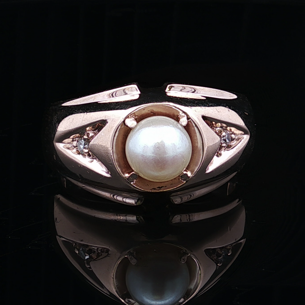 Jazmine 10K Yellow Gold 7MM Pearl Ring with Diamonds