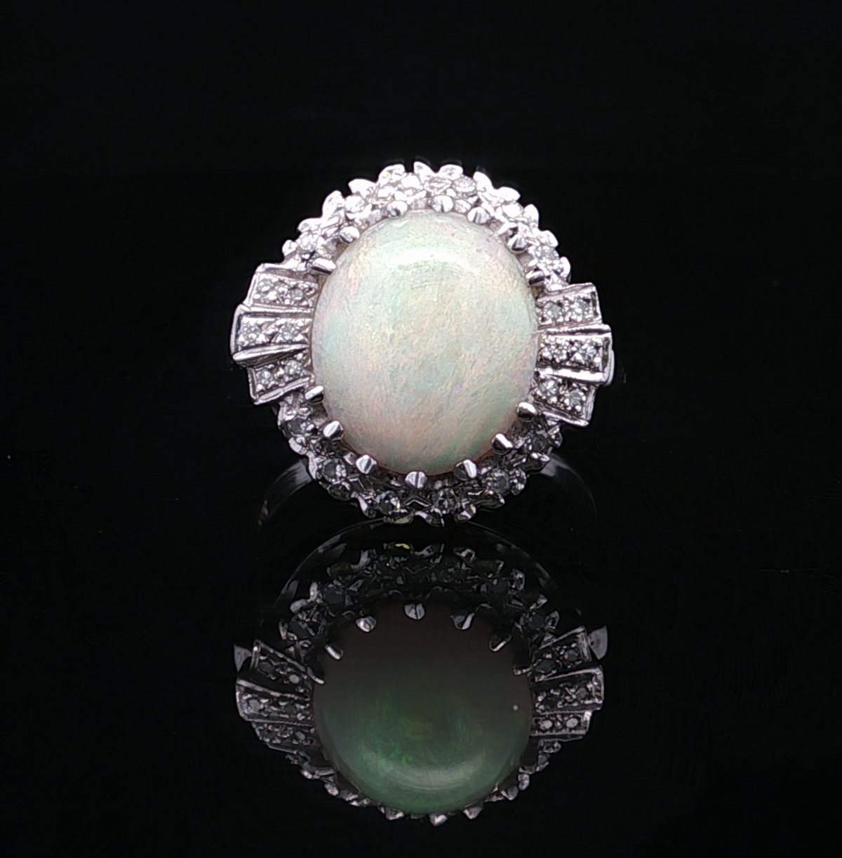 Terri 14K White Gold Oval Opal & Diamond Halo Ring