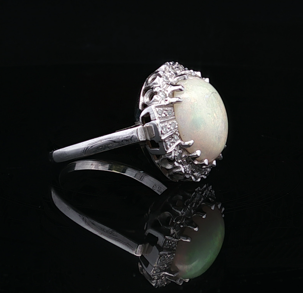 Terri 14K White Gold Oval Opal & Diamond Halo Ring