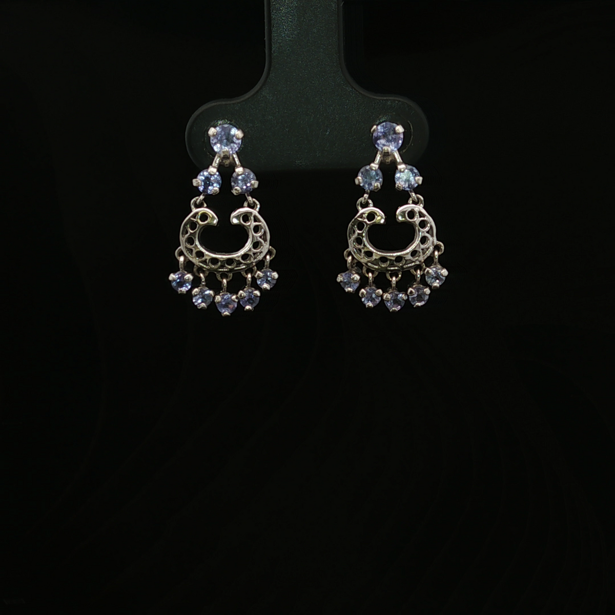 14K White Gold Textured Tanzanite Dangle Earrings