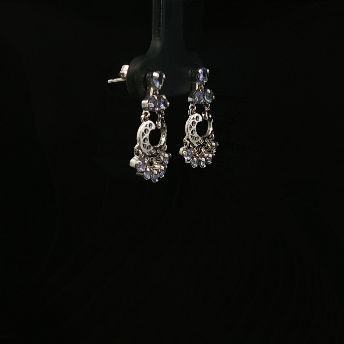 14K White Gold Textured Tanzanite Dangle Earrings