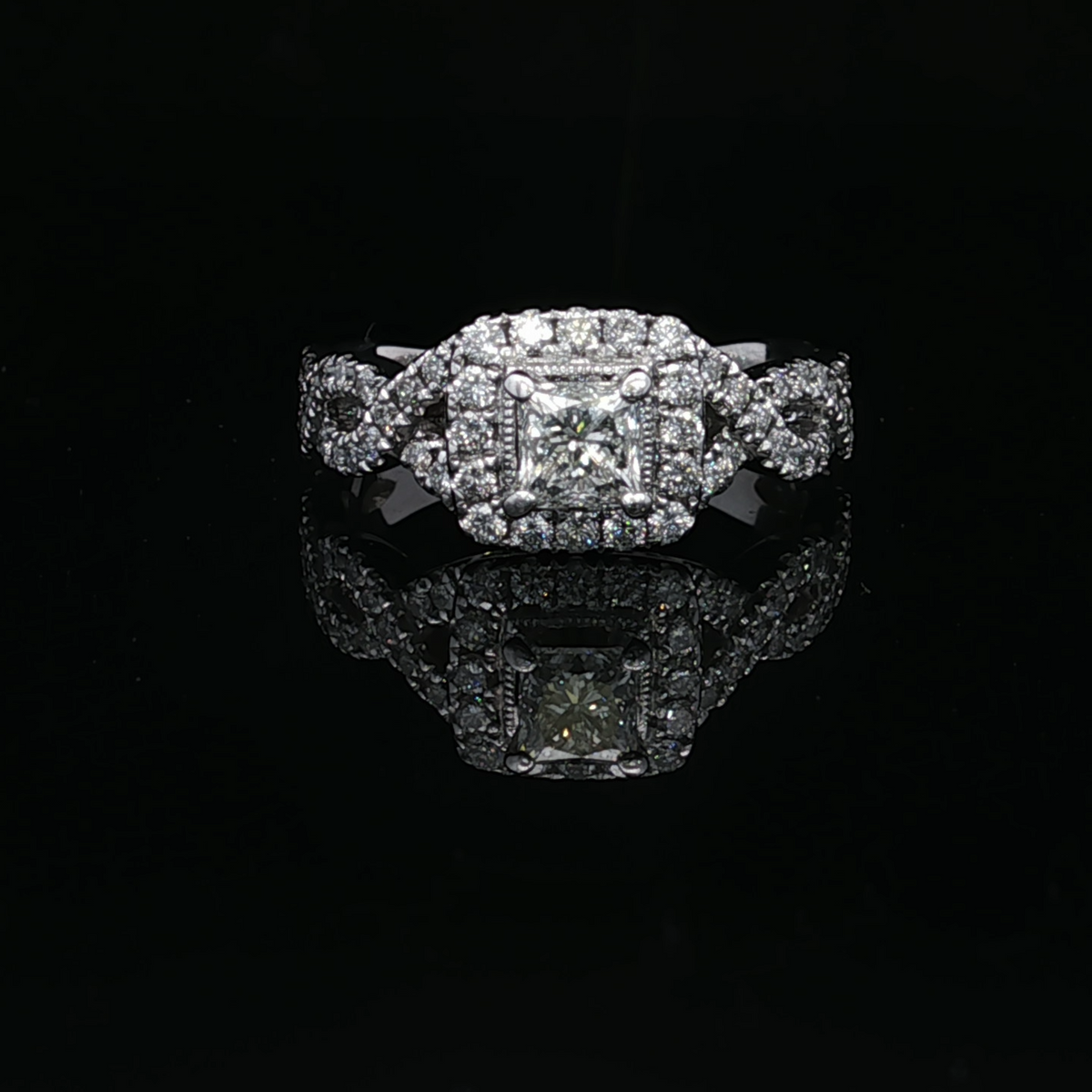 Michelle 14K White Gold 1/2ctw Princess Cut Halo Engagement Ring