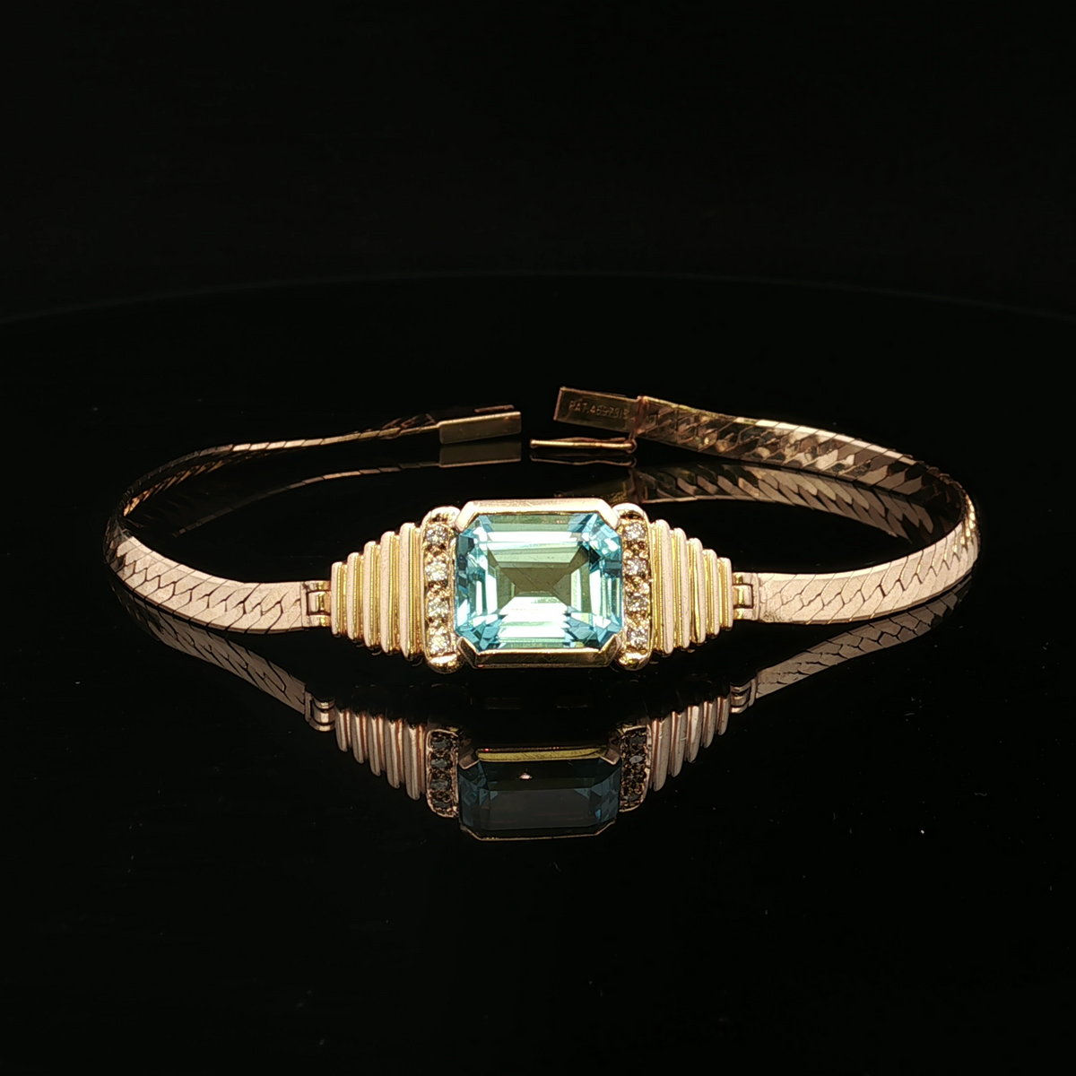 Camellia 14k Yellow Gold Blue Topaz & Diamond Bracelet