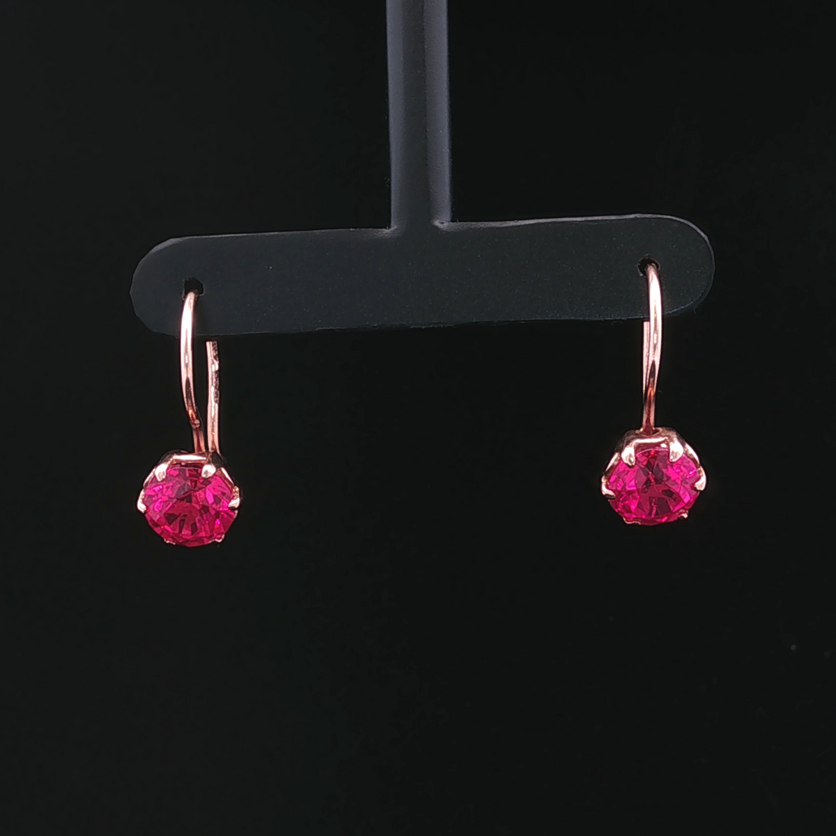 Rose Gold 14K Dangle Earrings with 9mm Synthetic Ruby