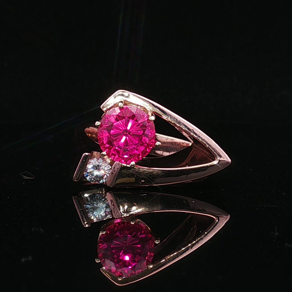Trisko Rose 14K Contemporary Ring with Lab Pink Sapphire & Natural Diamond