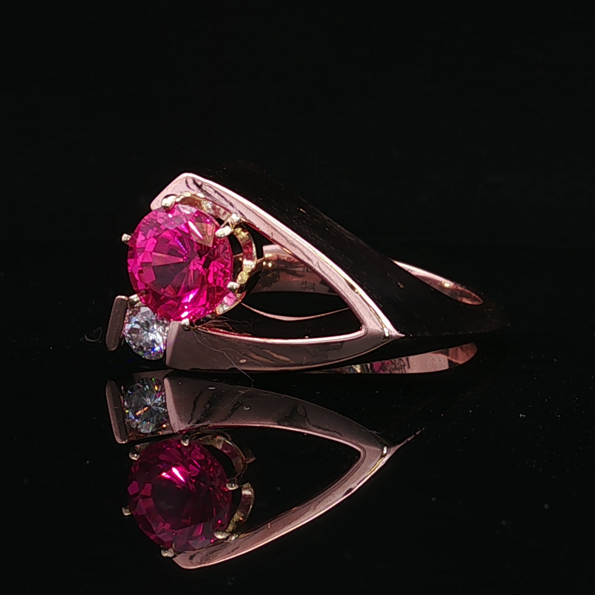 Trisko Rose 14K Contemporary Ring with Lab Pink Sapphire & Natural Diamond