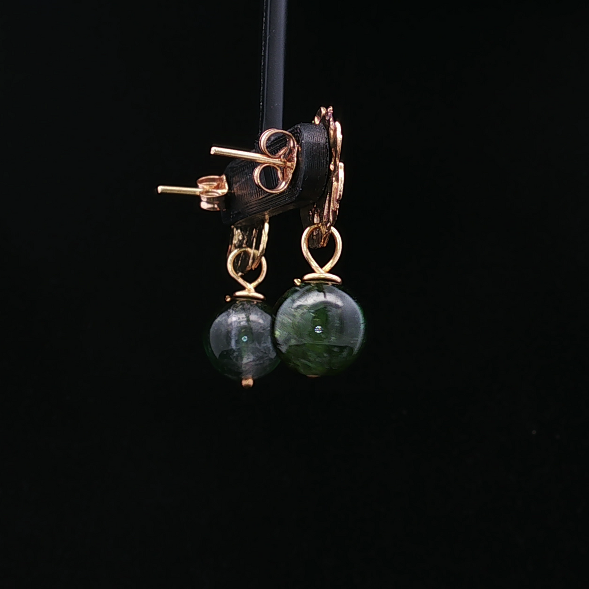 22K Yellow Gold Drop Earrings with Green Tourmaline Beads