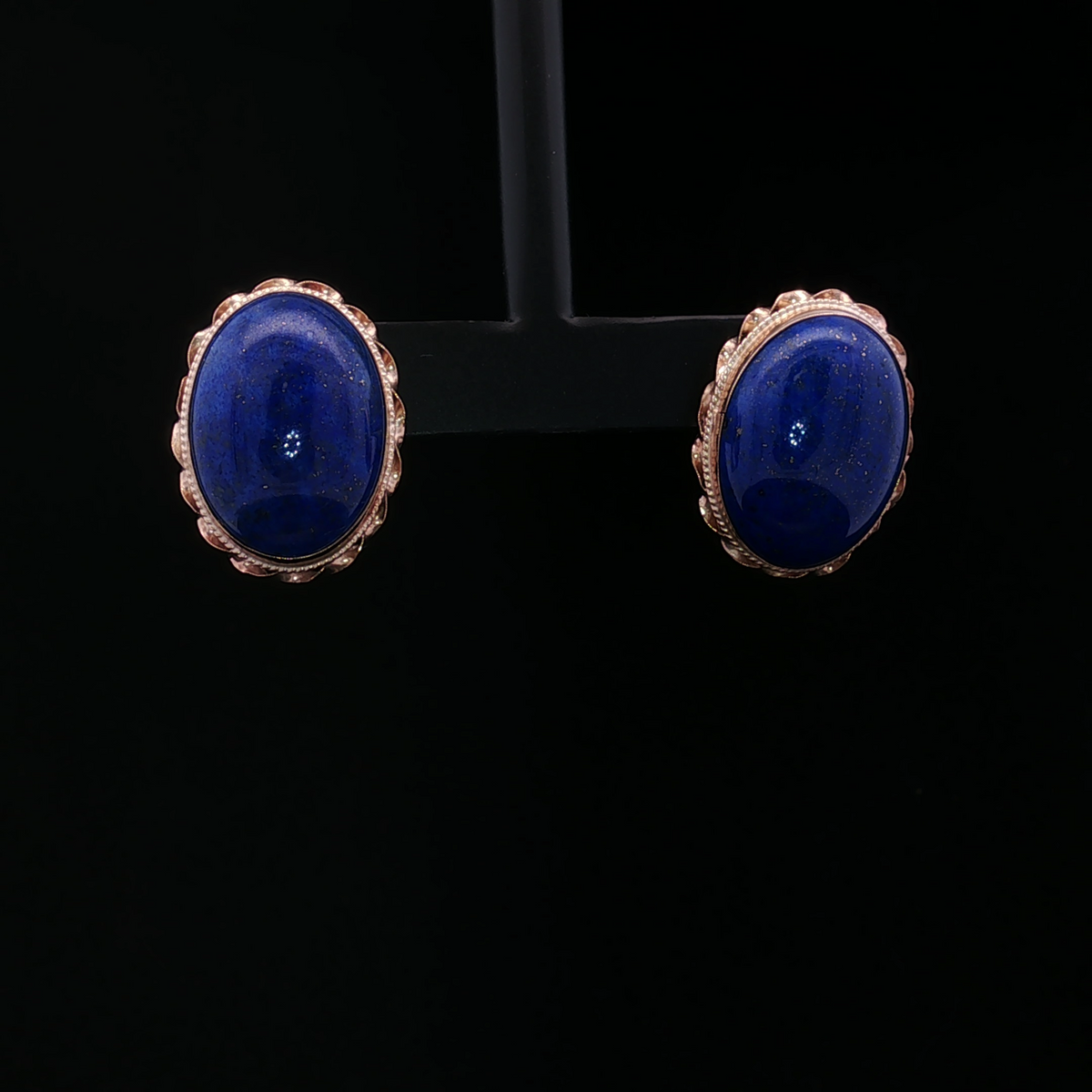 14K Yellow Gold Bezel Set Oval Lapis Earrings