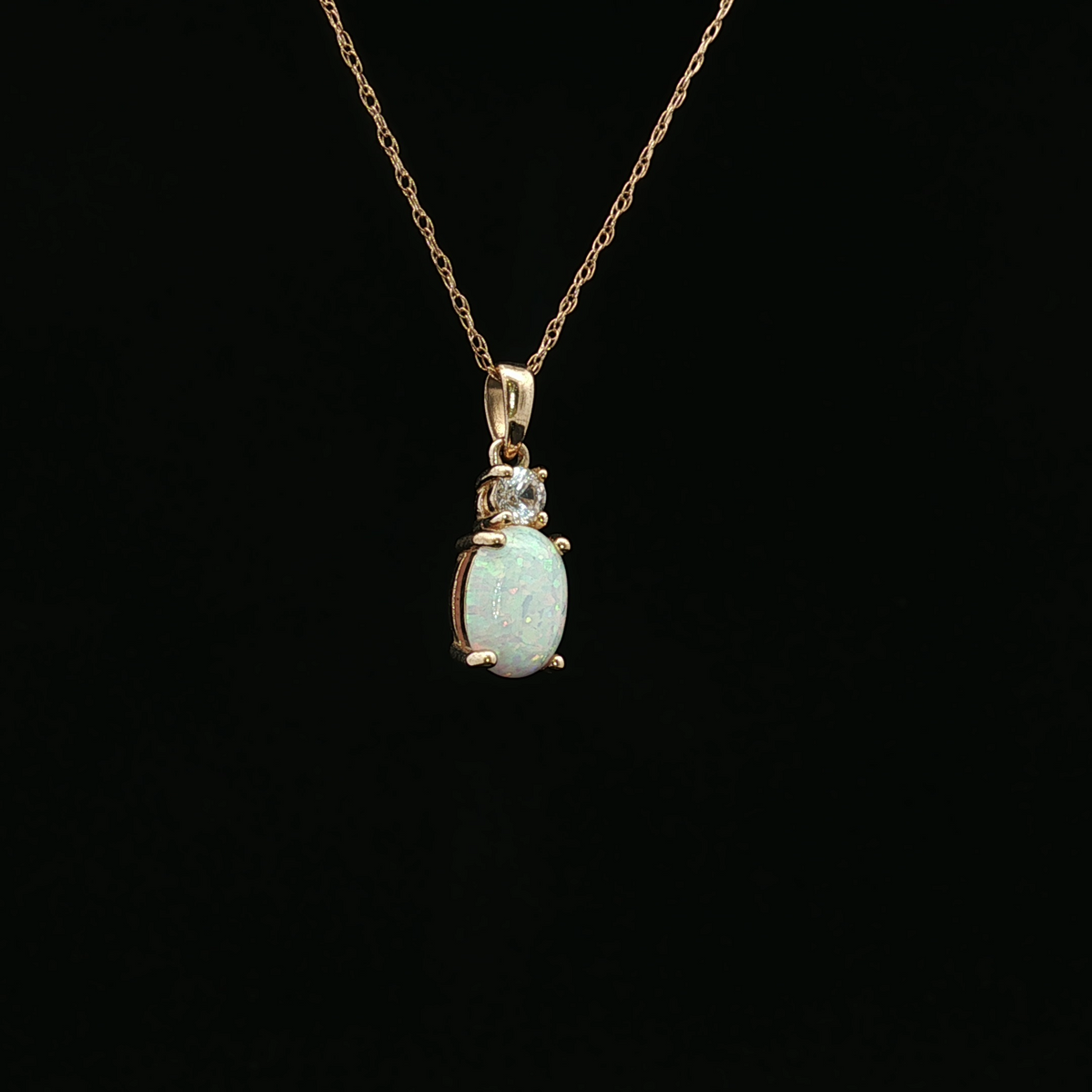 Treasure 10K Yellow Gold Opal & CZ Drop Necklace