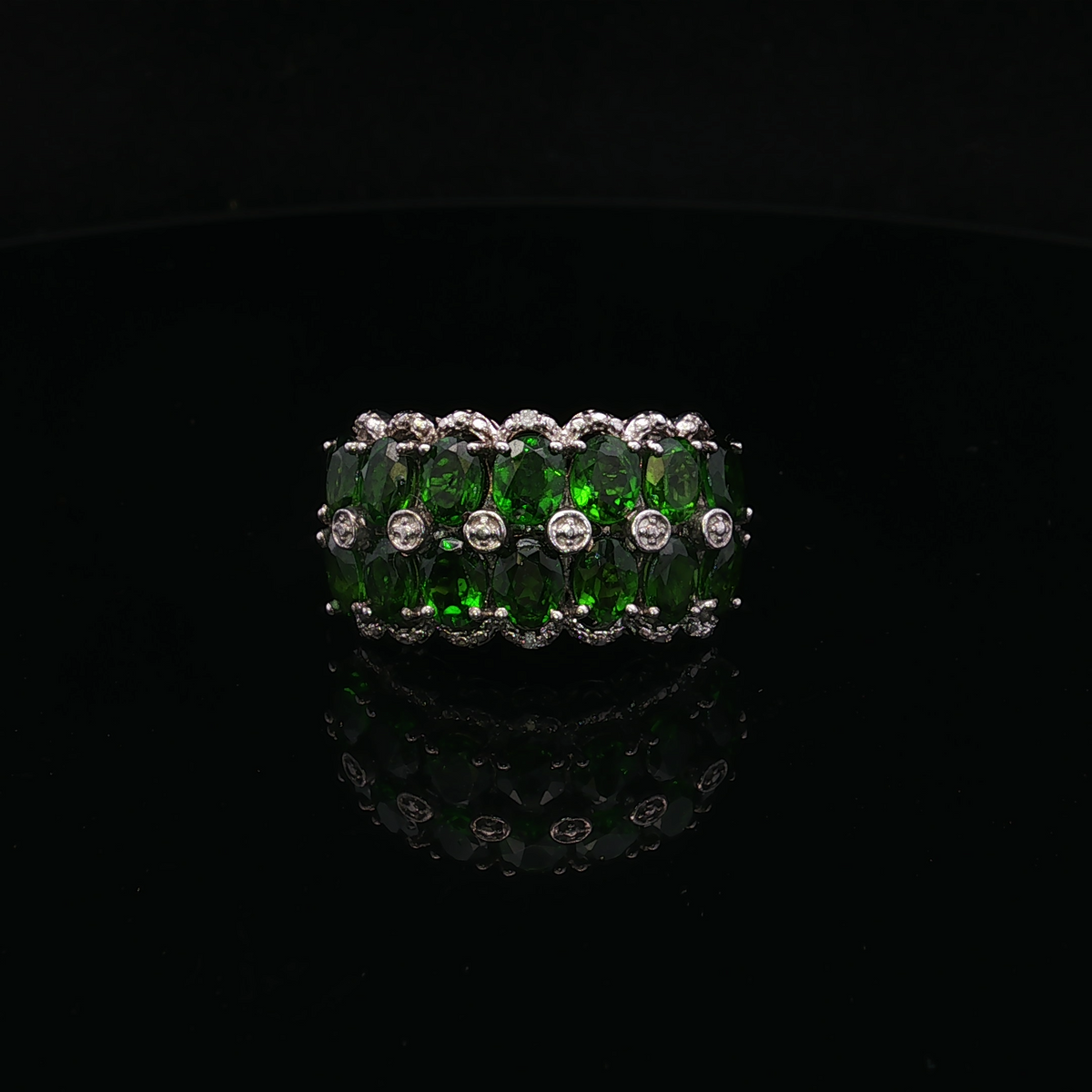 Helena Russian Diopside Vintage Style Silver Ring