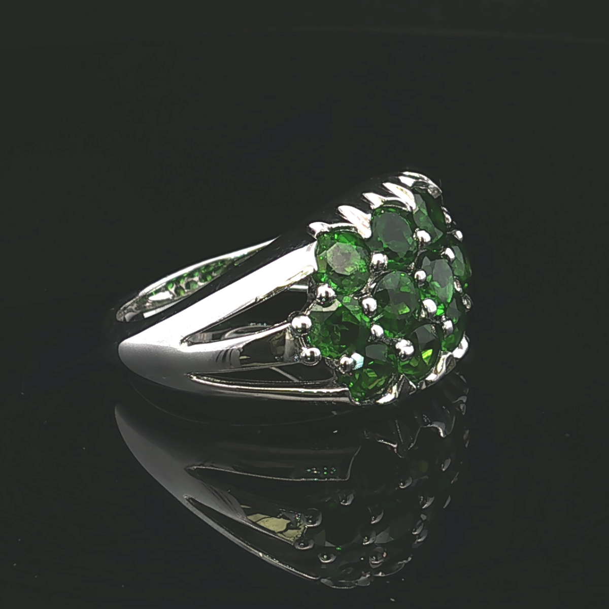 Imogena Russian Diopside 13-Stone Sterling Silver Ring