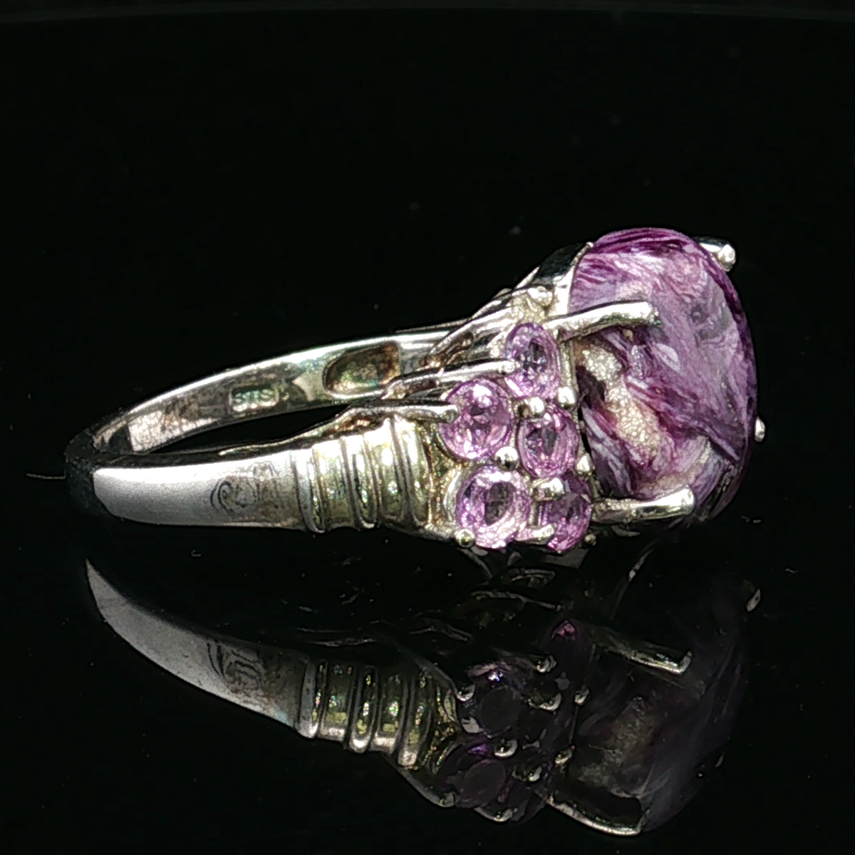 Elinore Charoite Amethyst 11-Stone Silver Ring