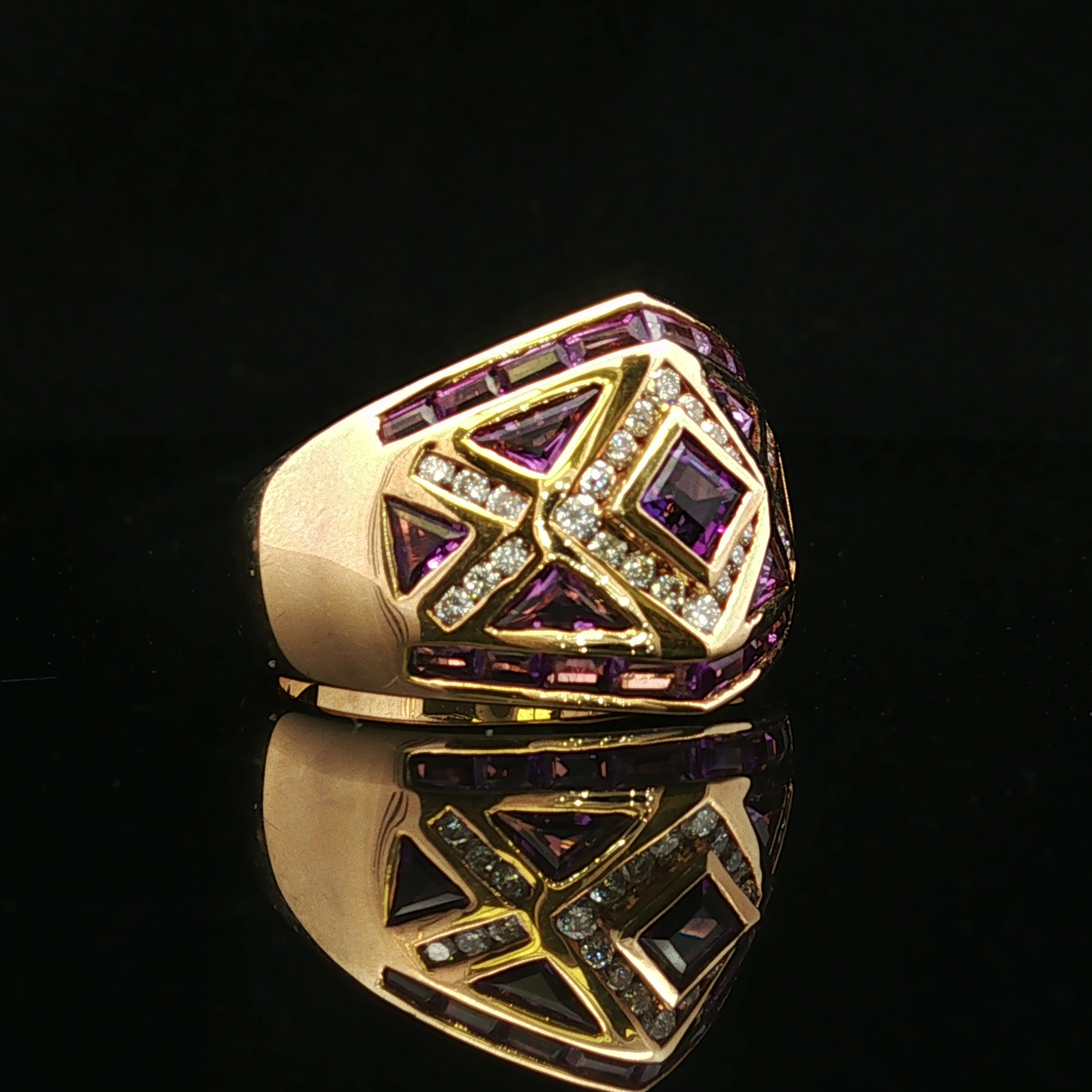 Ruth 18K Yellow Gold Amethyst Diamond Ring